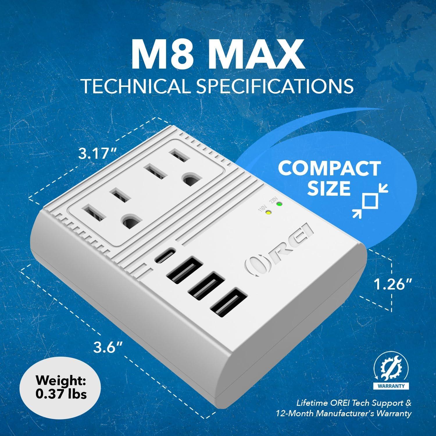 Adaptador de Enchufe de Viaje OREI M8 Max 3 USB 18W USB-C