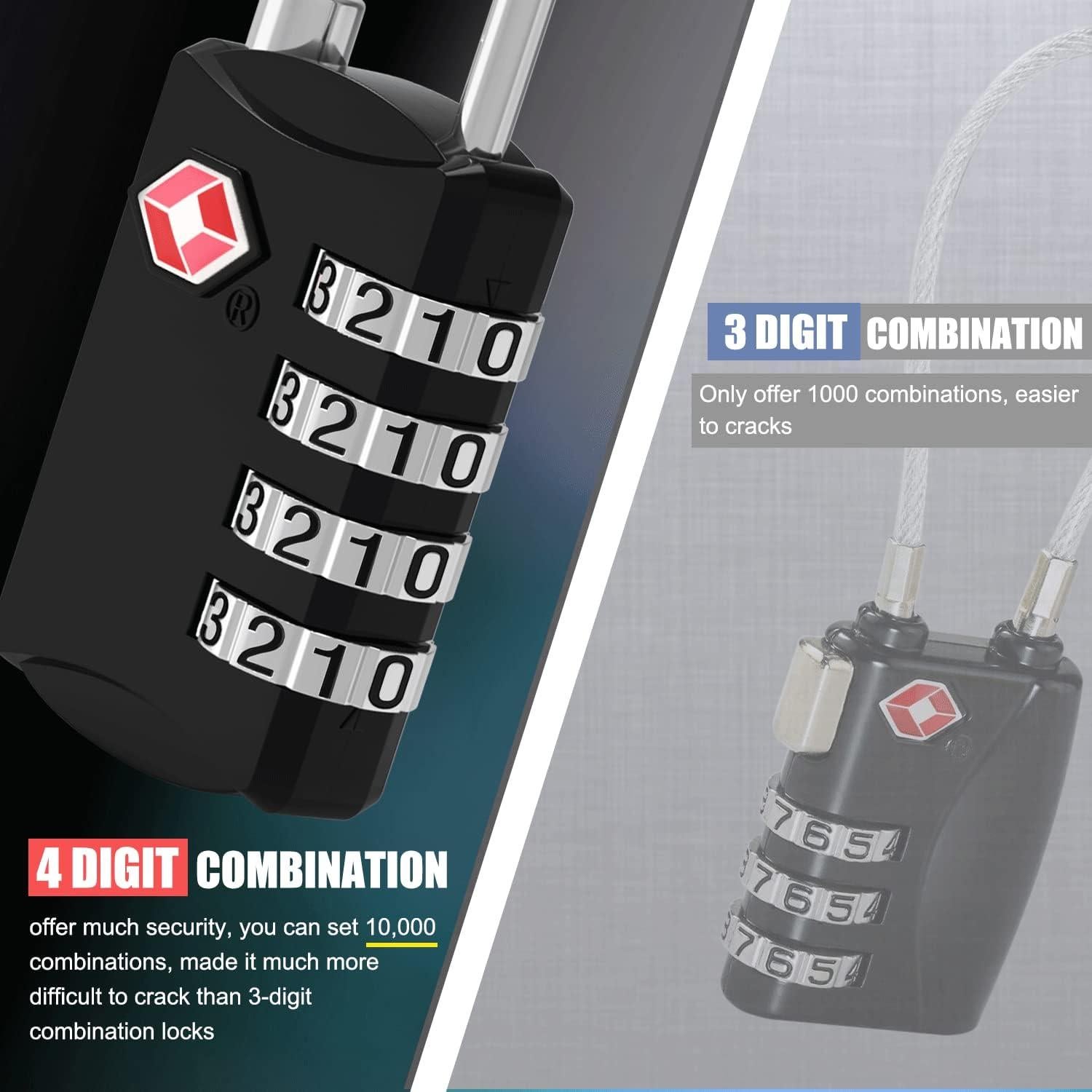 Candados de Equipaje TSA Diyife - Paquete de 2, 4 Dígitos, Impermeables