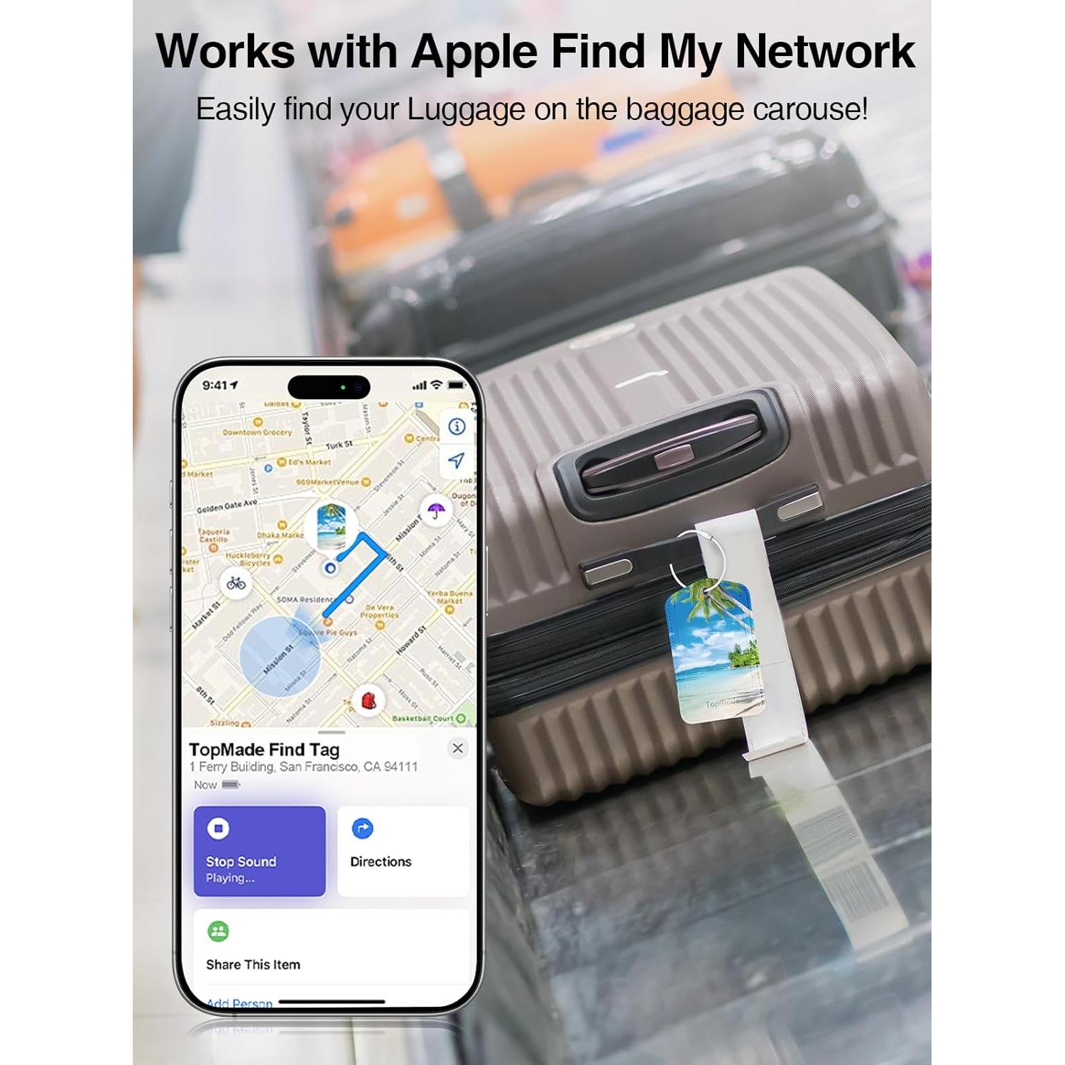 Etiqueta de Equipaje Inteligente TopMade con Find My - Cuero Premium