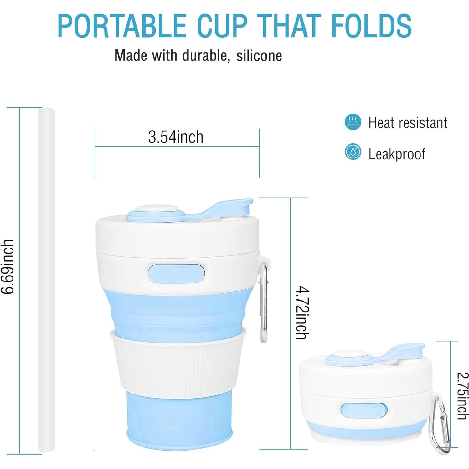 Taza de Viaje Plegable JSHYGOUP Azul 450ml A Prueba de Fugas