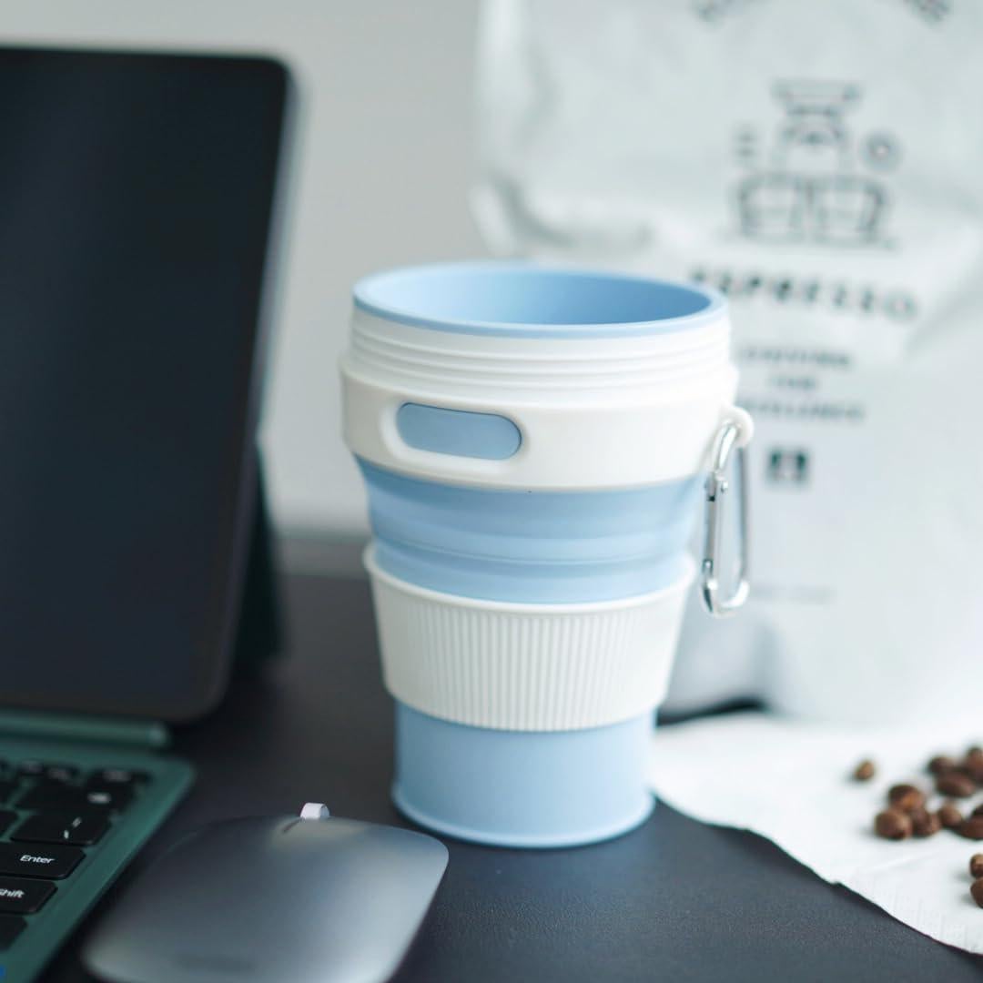 Taza de Viaje Plegable JSHYGOUP Azul 450ml A Prueba de Fugas