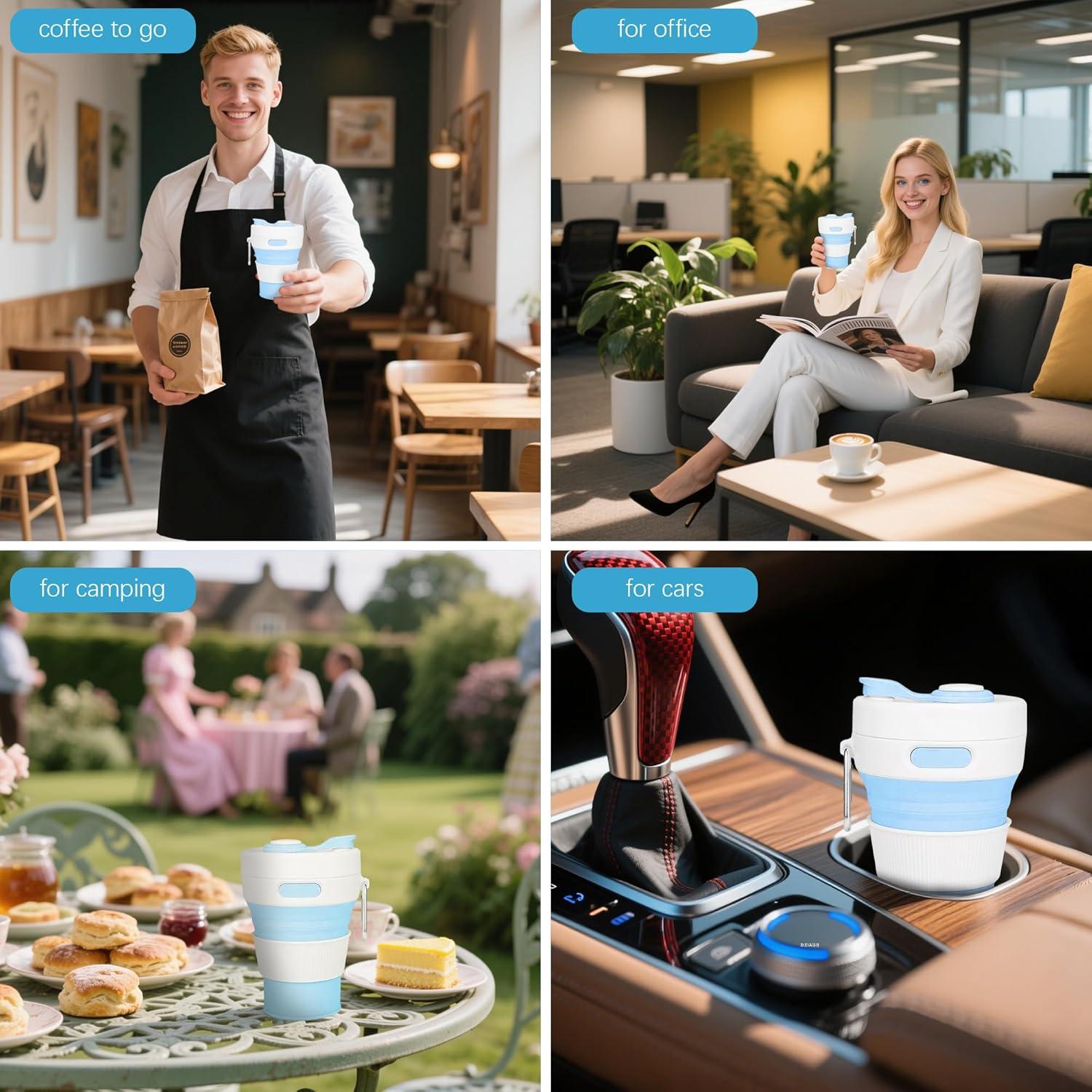 Taza de Viaje Plegable JSHYGOUP Azul 450ml A Prueba de Fugas