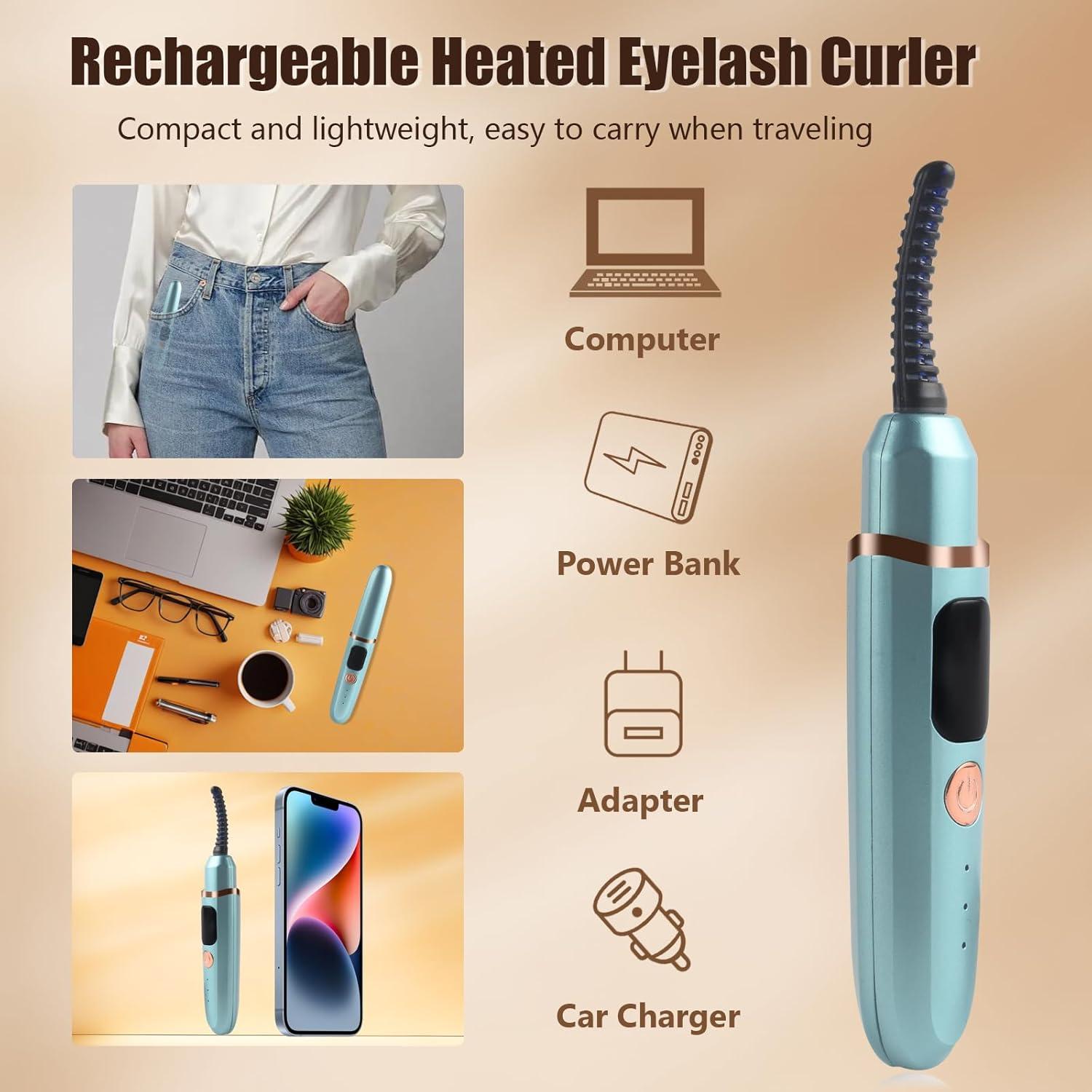 Rizador de Pestañas Eléctrico Acavado Azul con 3 Temperaturas