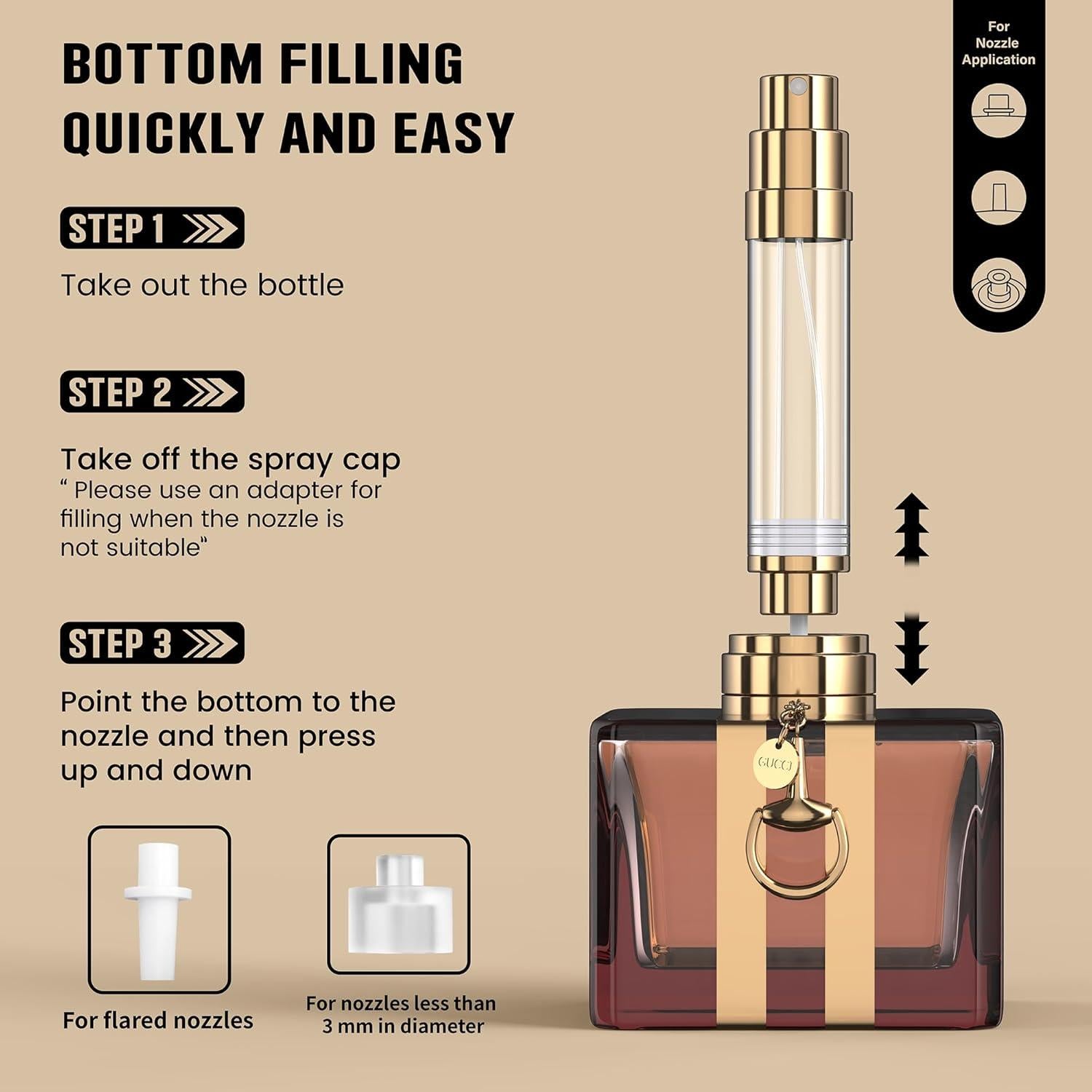 Botella de Perfume Rellenable FENHON 8ml Oro Portátil