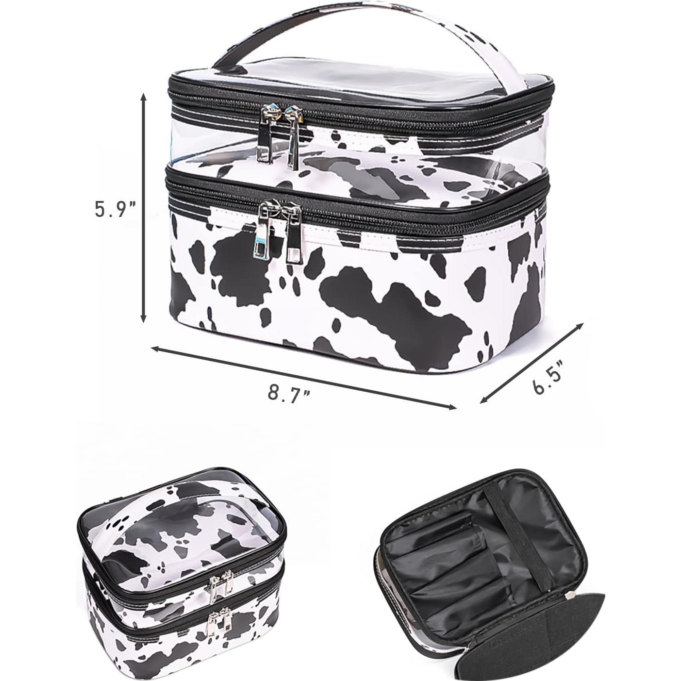 Bolsa de Cosméticos Impermeable Doble Capa Estampado Vaca