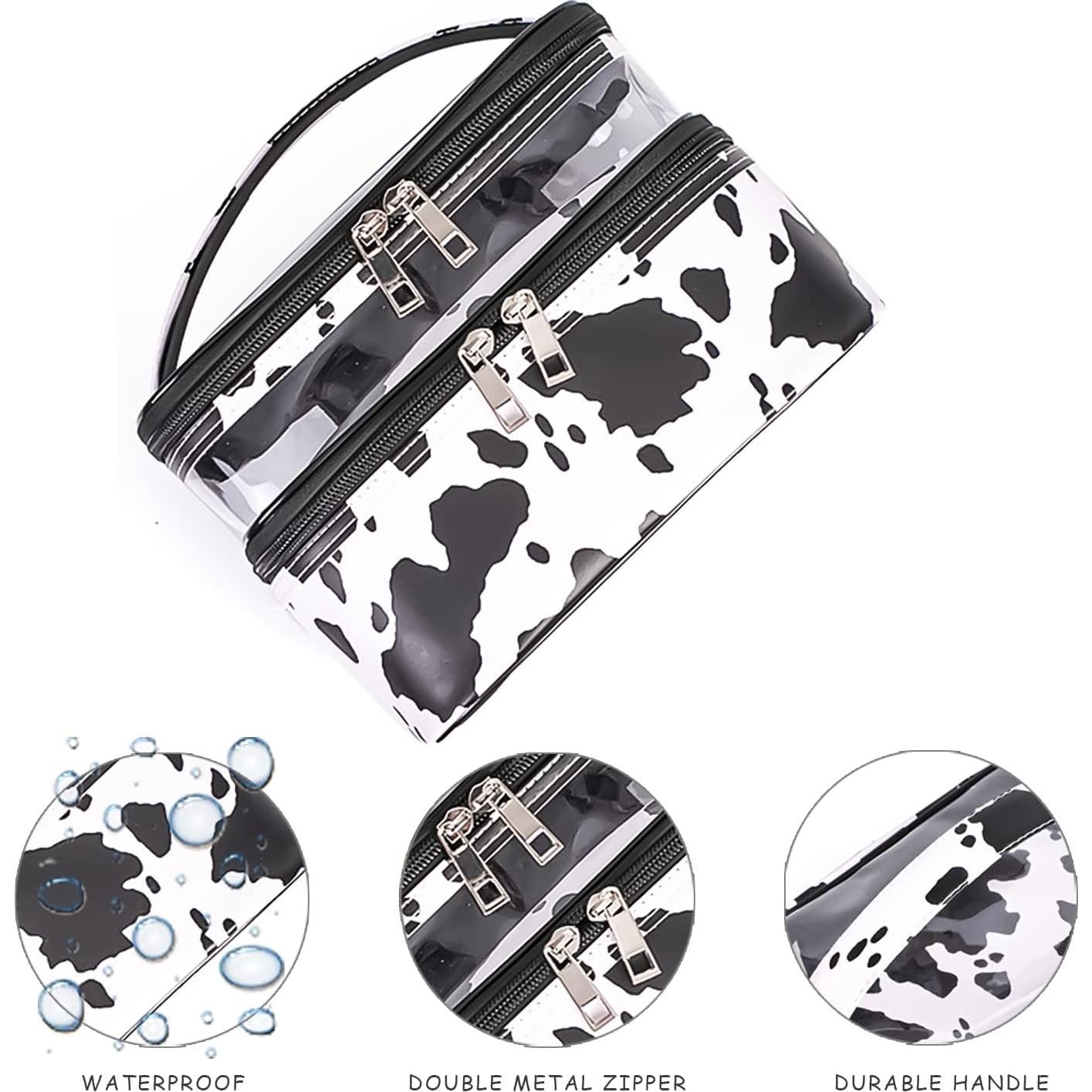 Bolsa de Cosméticos Impermeable Doble Capa Estampado Vaca