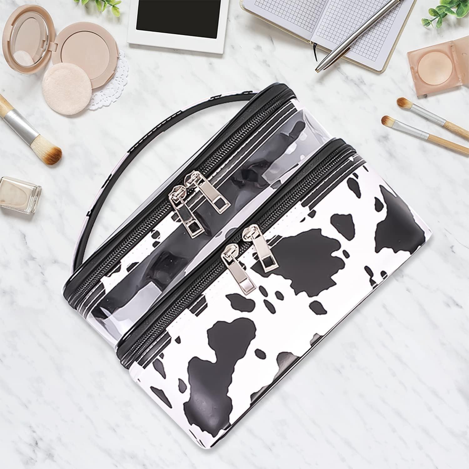 Bolsa de Cosméticos Impermeable Doble Capa Estampado Vaca