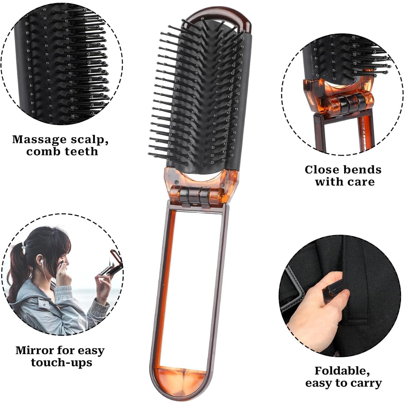 Set de 2 Cepillos de Cabello Plegables con Espejo MOZEAT Ámbar