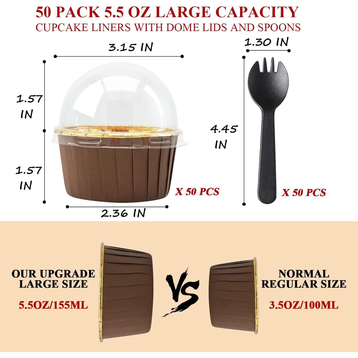 Tazas de Cupcake Jumbo LNYZQUS 5oz 50 Piezas Aluminio Desechables