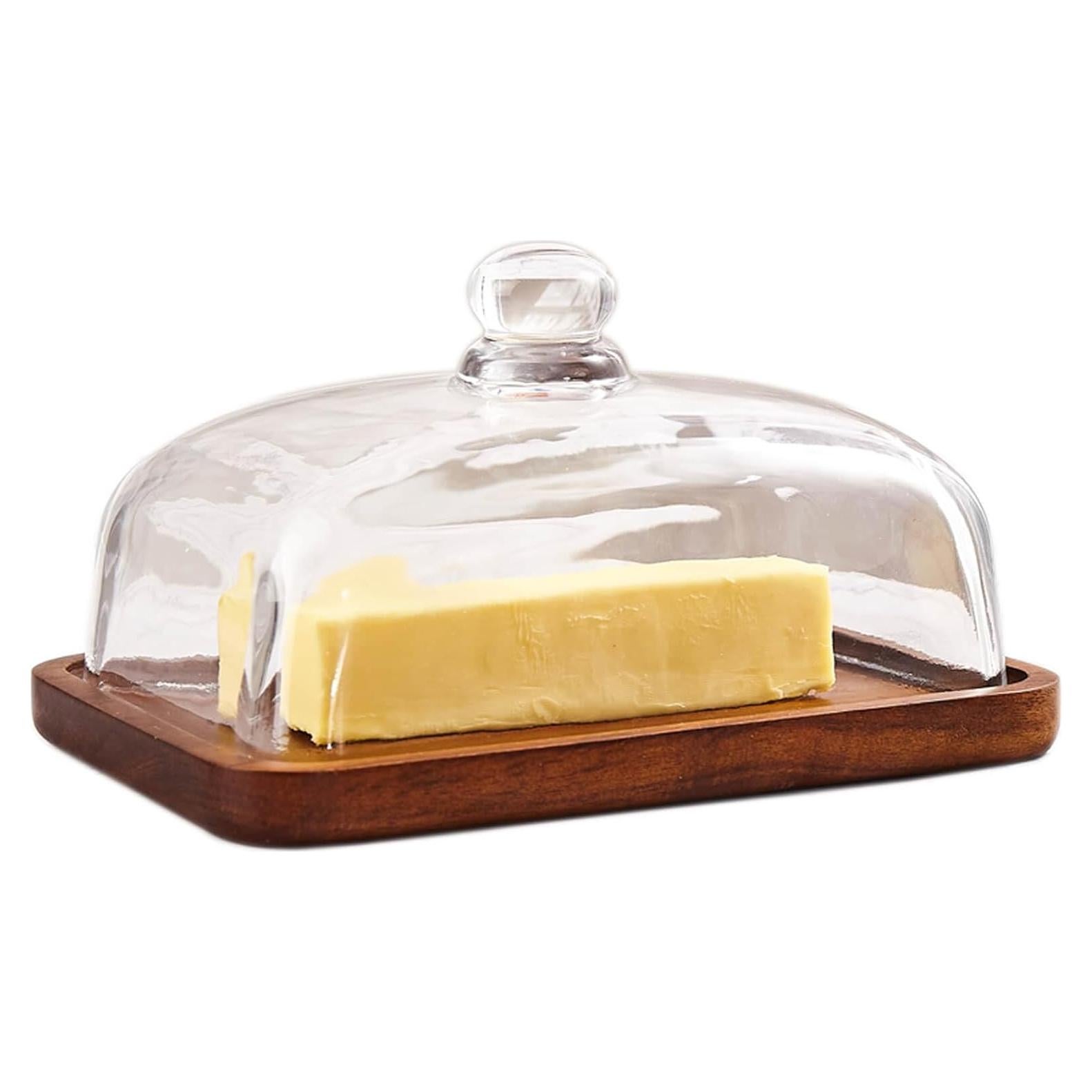 Plato para Mantequilla con Tapa de Vidrio XTTAP 18cm Acacia