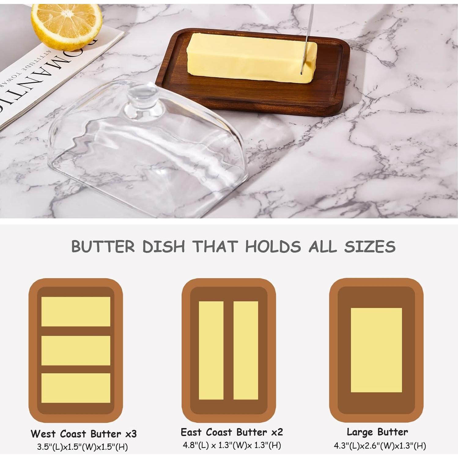 Plato para Mantequilla con Tapa de Vidrio XTTAP 18cm Acacia