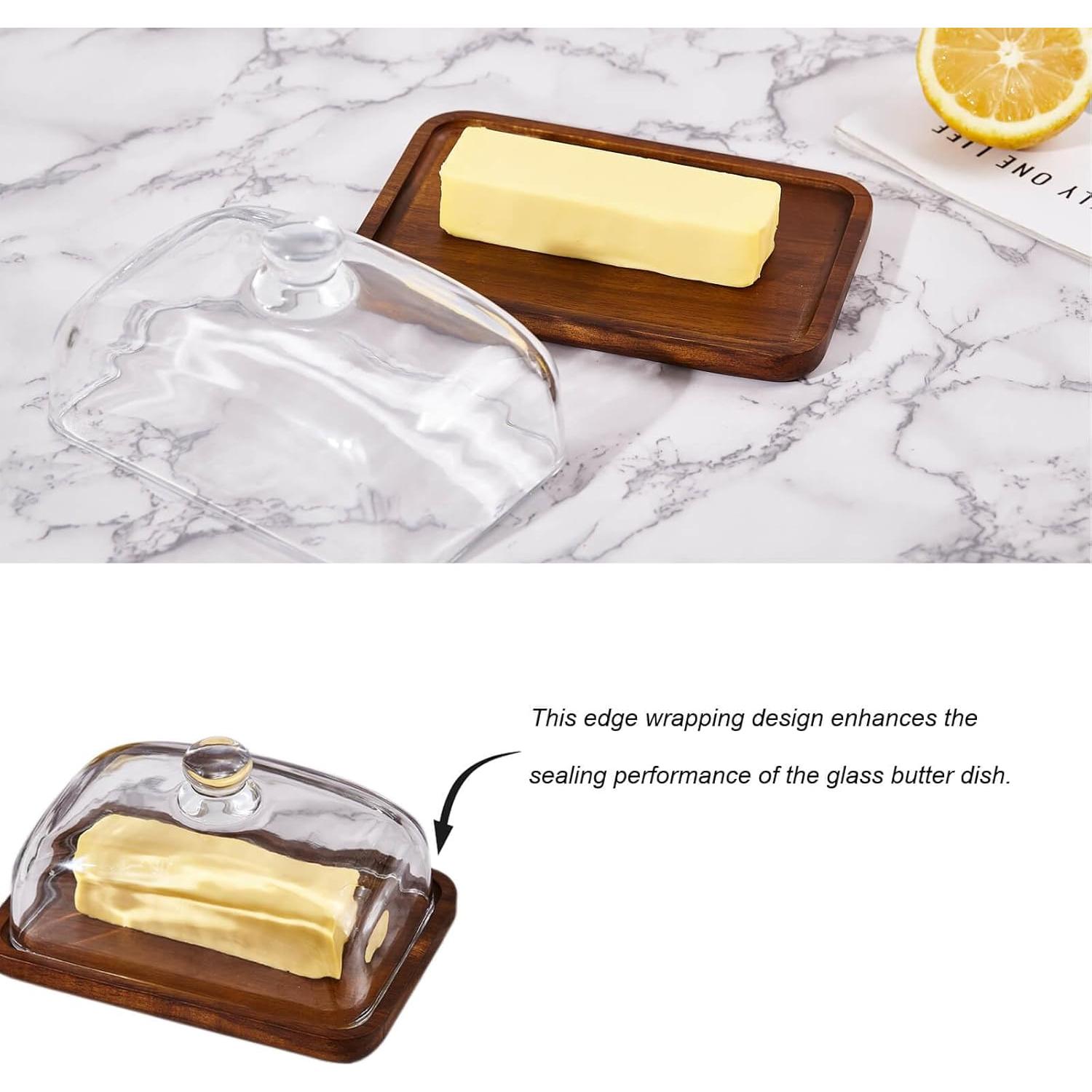 Plato para Mantequilla con Tapa de Vidrio XTTAP 18cm Acacia