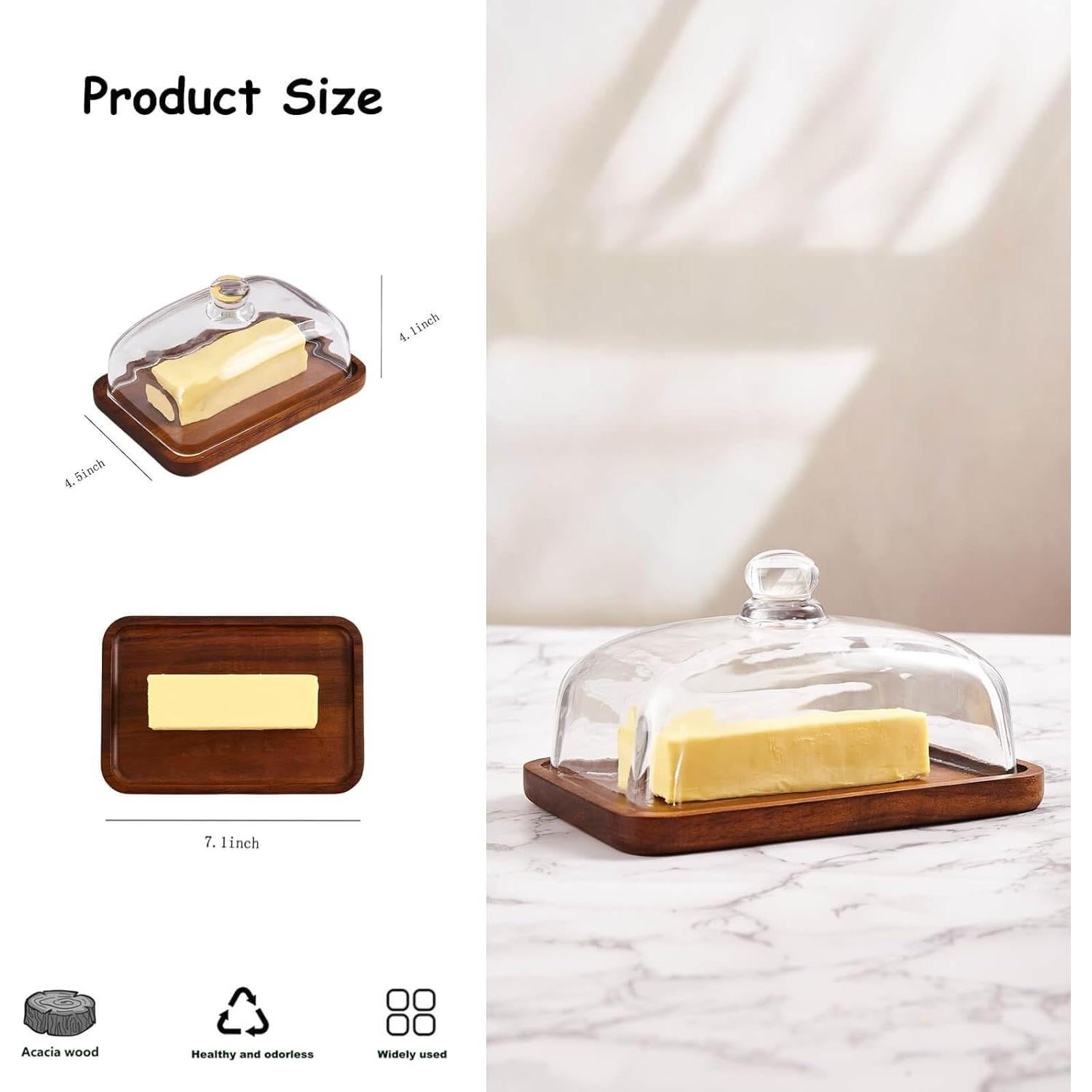 Plato para Mantequilla con Tapa de Vidrio XTTAP 18cm Acacia