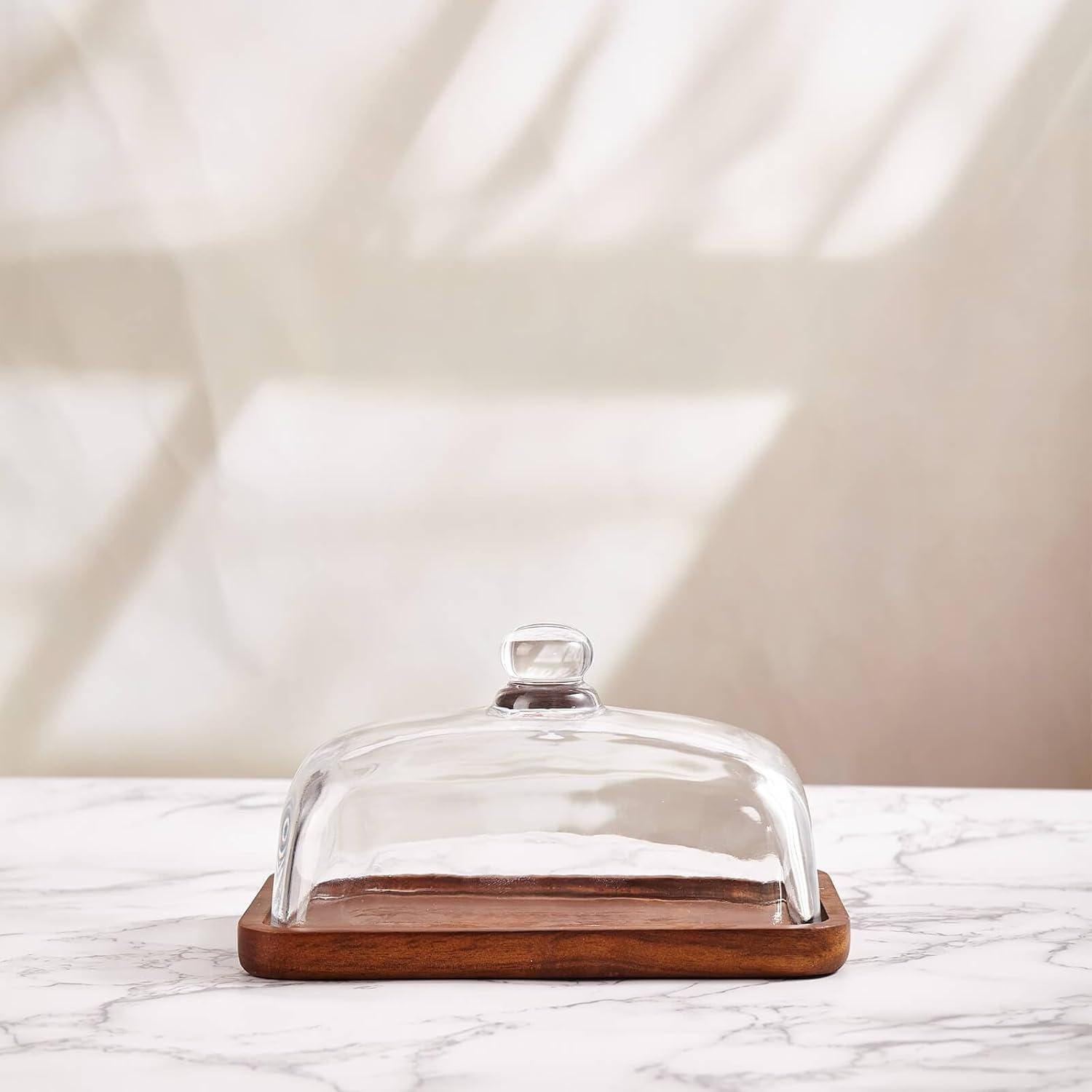 Plato para Mantequilla con Tapa de Vidrio XTTAP 18cm Acacia