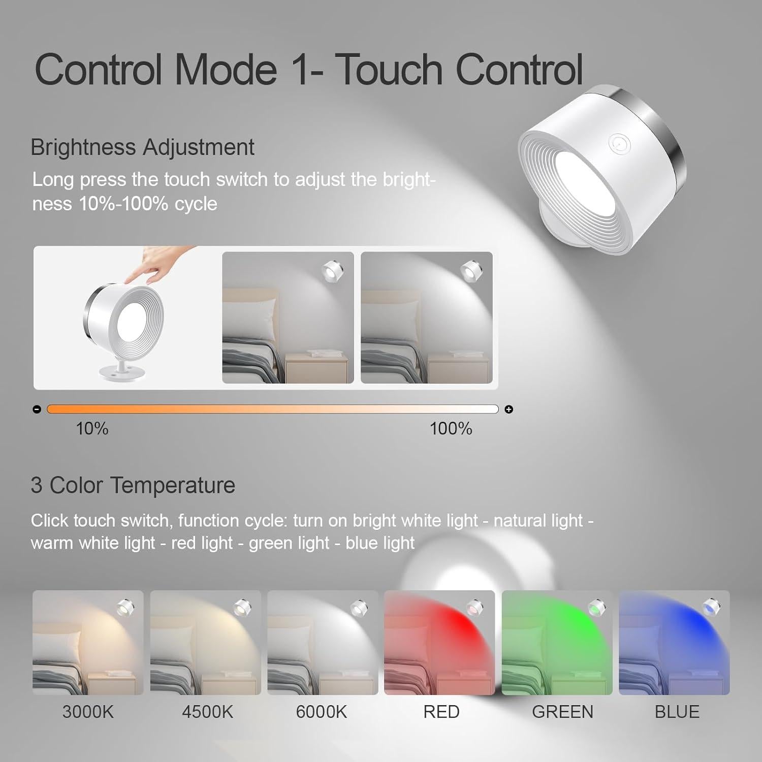Aplique de Pared LED Recargable Speclux Blanca 360° 3 Temperaturas