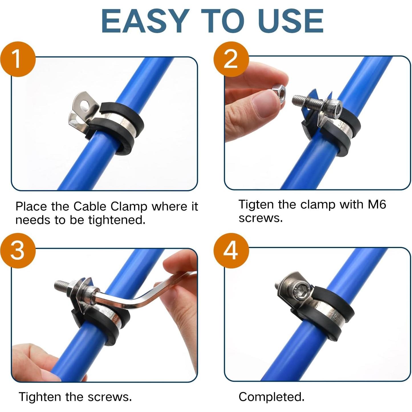 Abrazaderas de Cable de Acero Inoxidable ZIPCCI 26mm - Paquete de 15