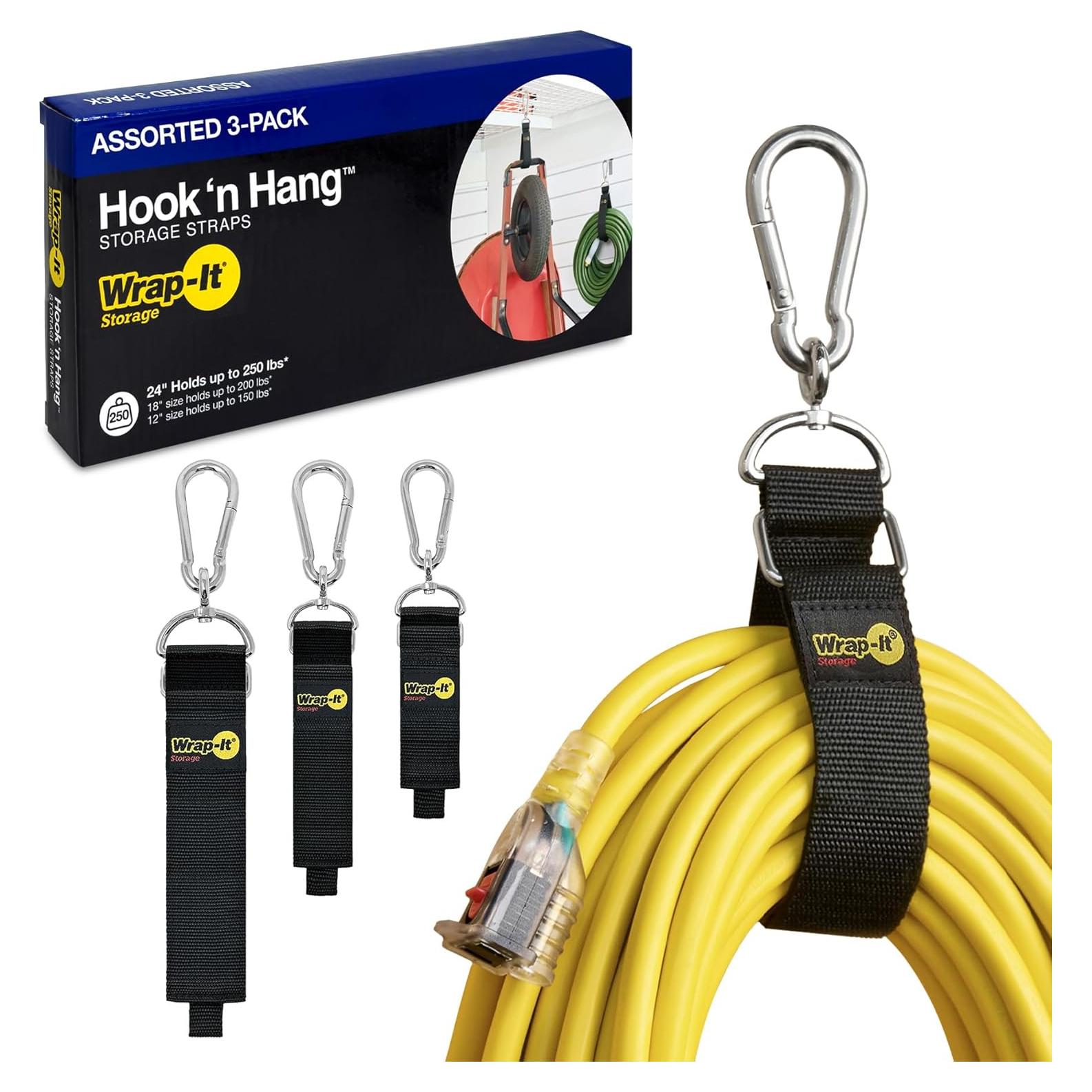 Ganchos y Cintas de Almacenamiento Wrap-It - Paquete de 3 Negro