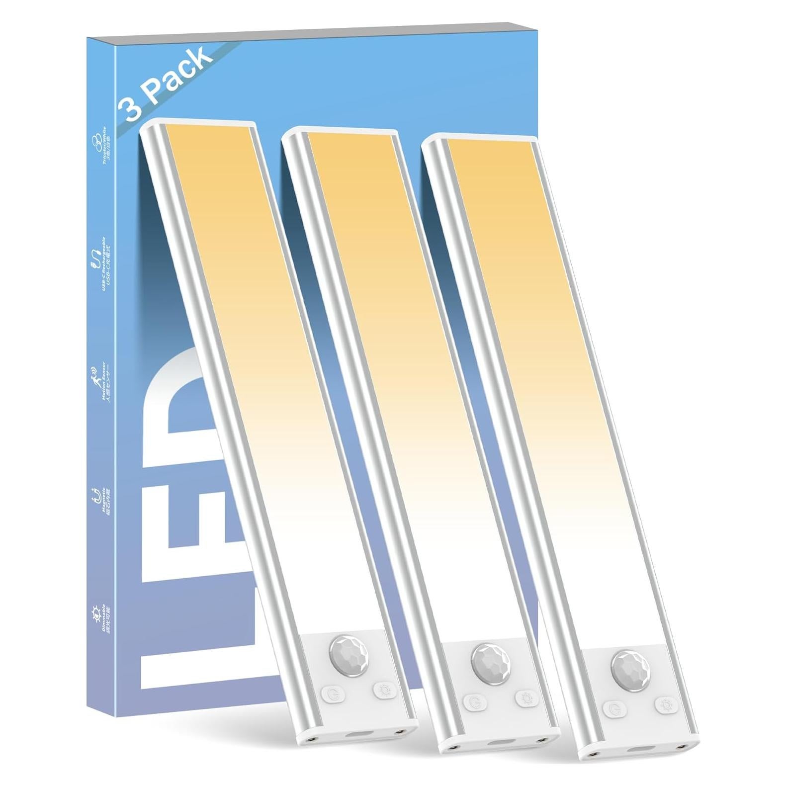 ASOKO Luz Bajo Gabinete LED Sensor Movimiento 3 Colores USB-C