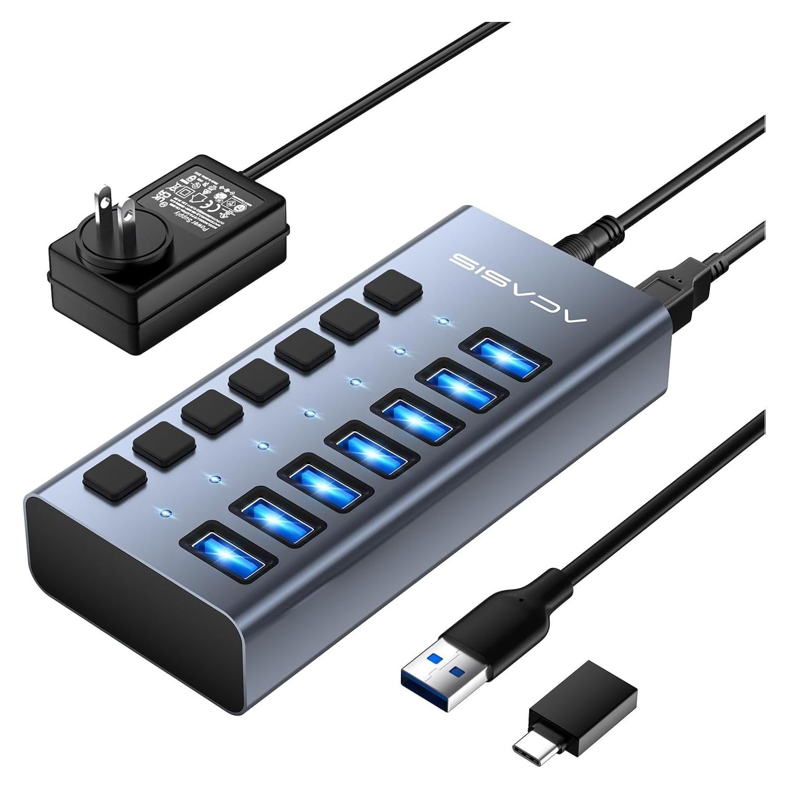 Hub USB 3.1 Alimentado ACASIS 7 Puertos 10Gbps Aluminio