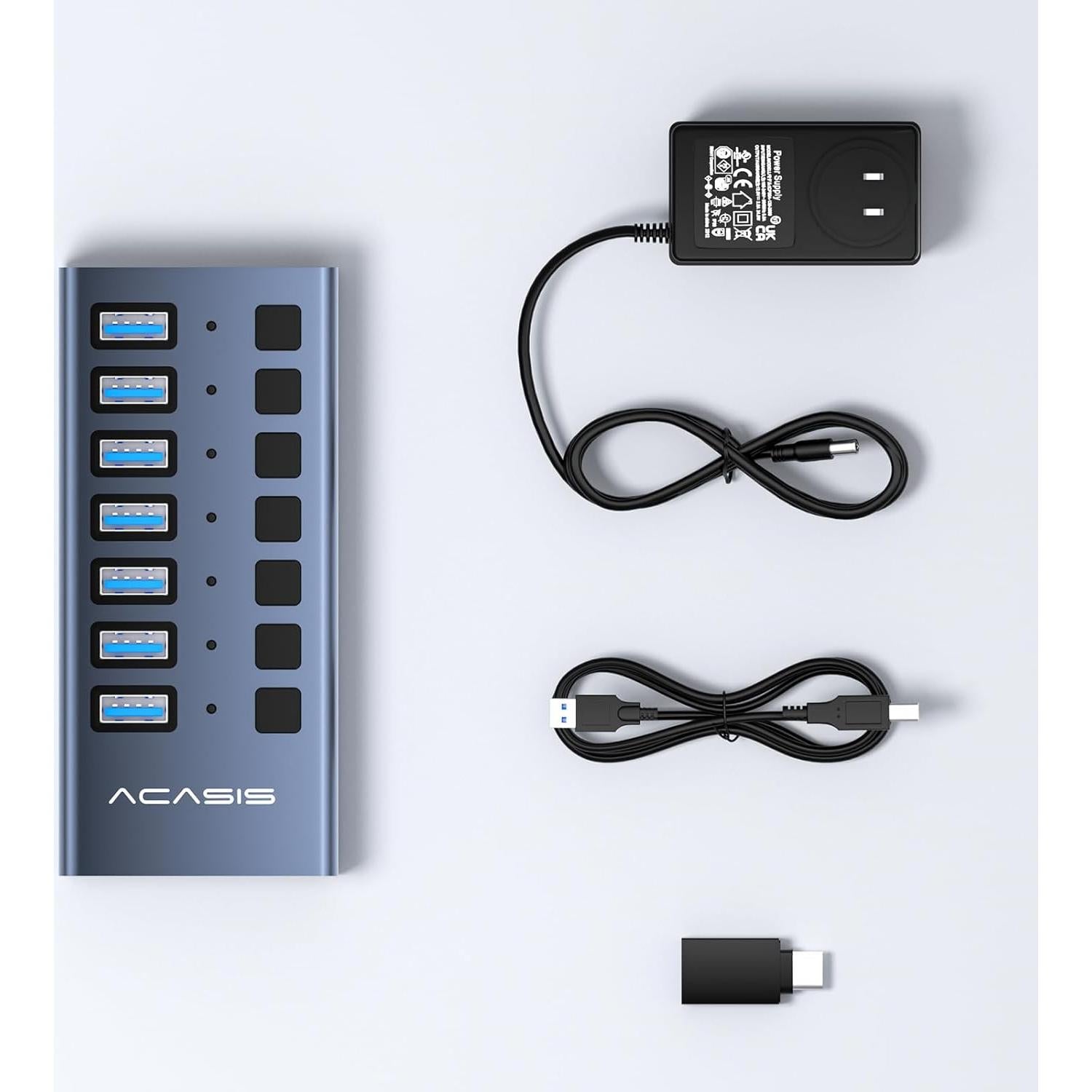 Hub USB 3.1 Alimentado ACASIS 7 Puertos 10Gbps Aluminio