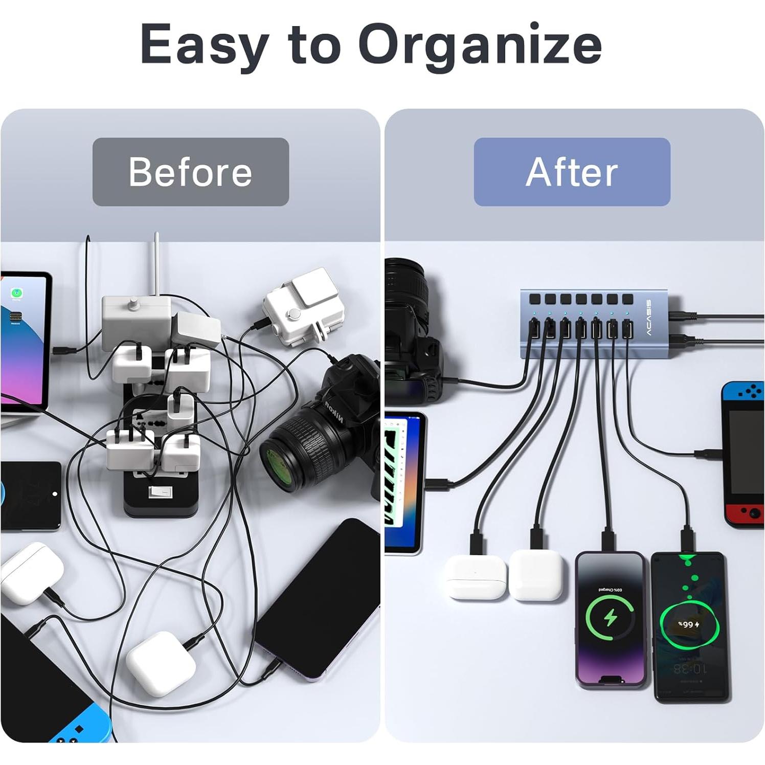 Hub USB 3.1 Alimentado ACASIS 7 Puertos 10Gbps Aluminio