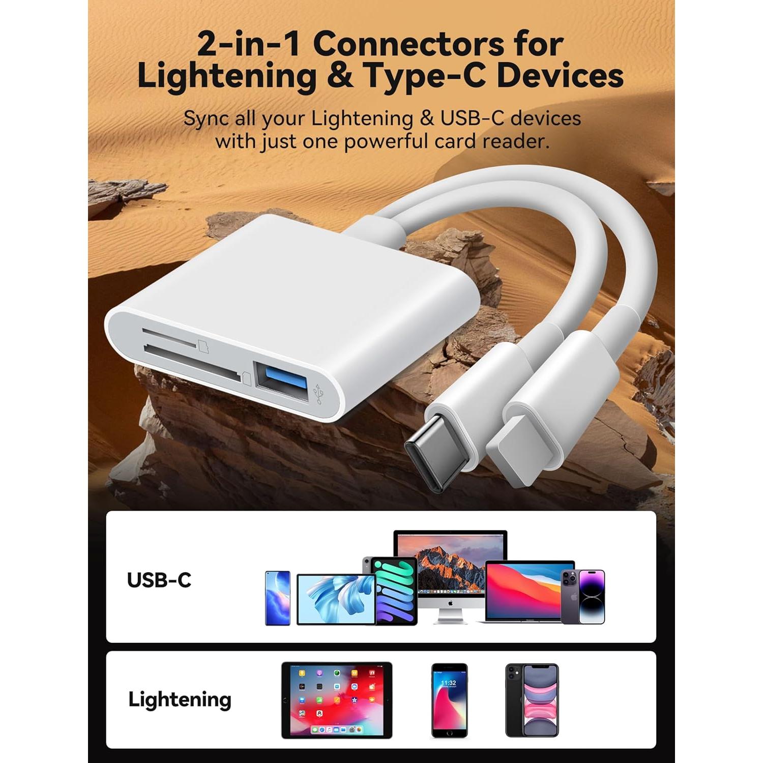 Lector de Tarjetas SD MujuDoler USB-C y Lightening 3 en 1