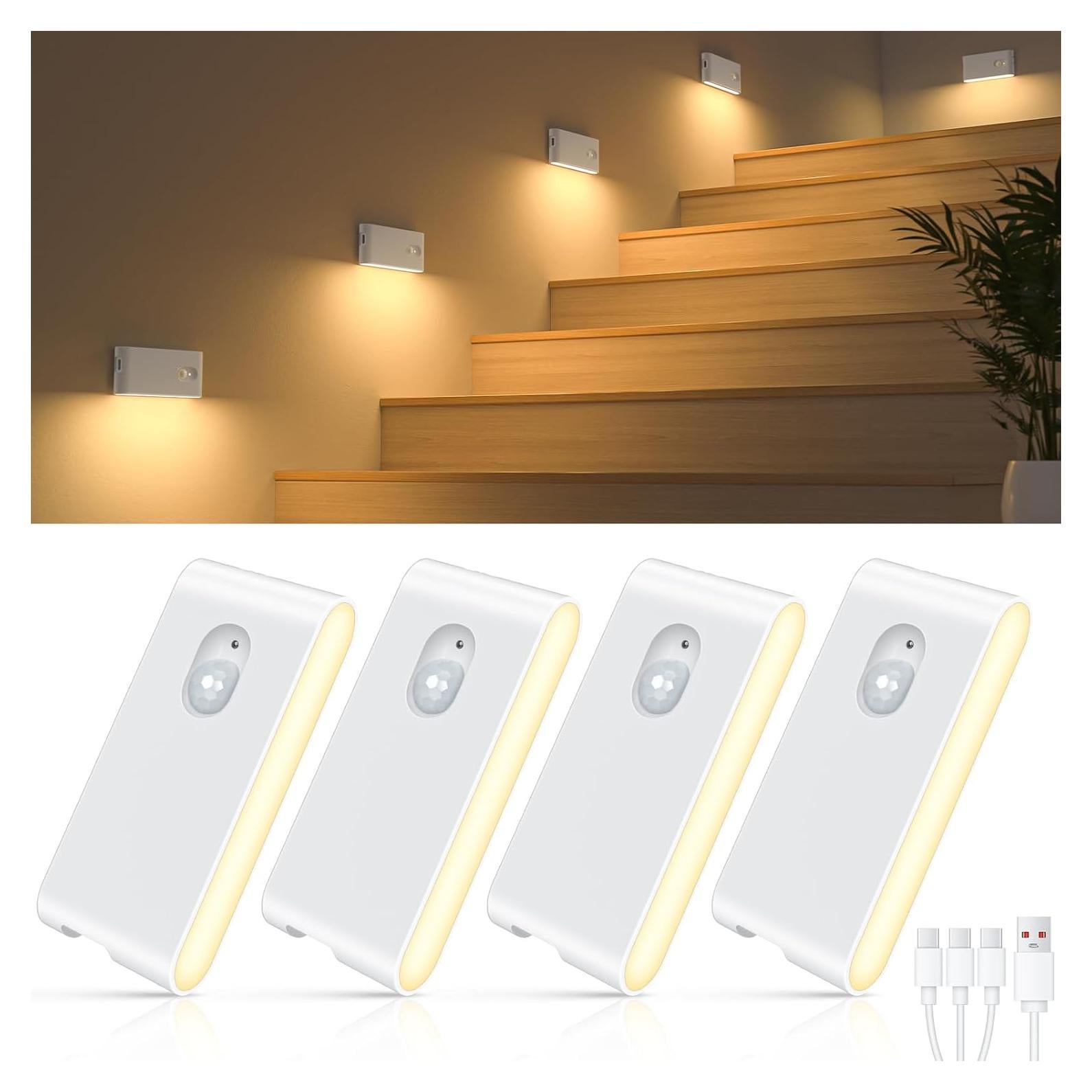 Luces de Escalera WILLED Recargables con Sensor de Movimiento - 4 Pack