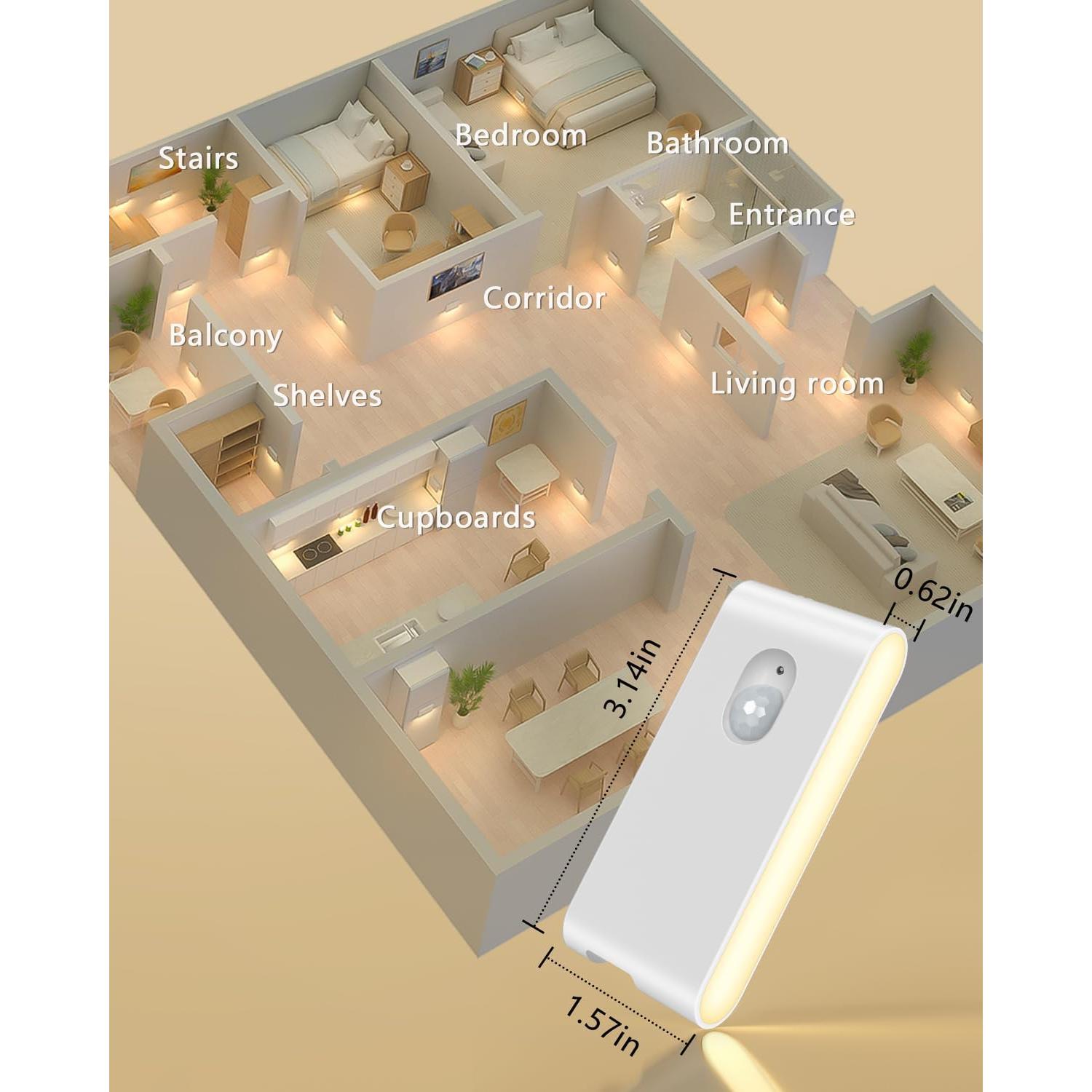 Luces de Escalera WILLED Recargables con Sensor de Movimiento - 4 Pack