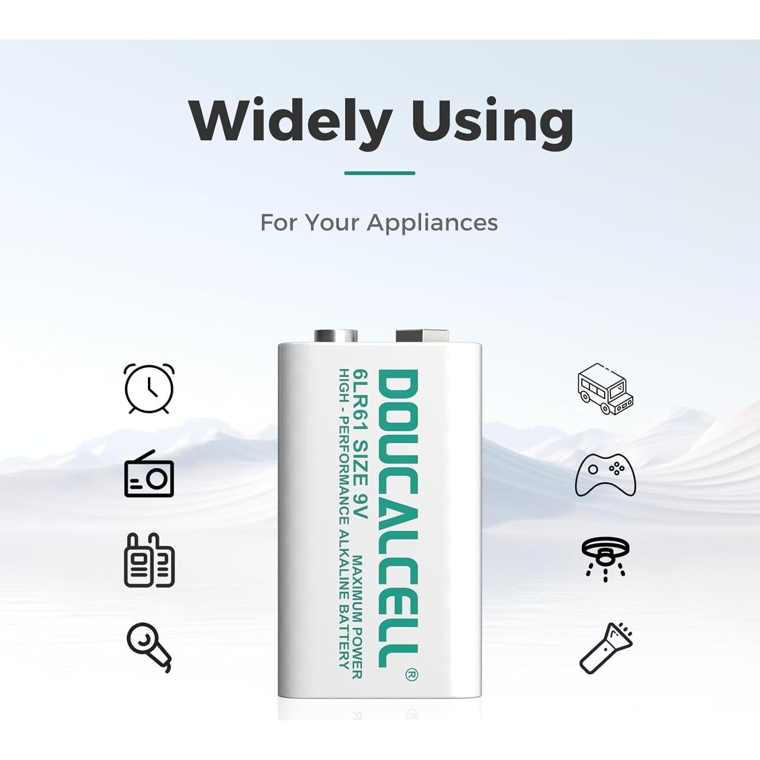 Paquete de 4 Baterías Alcalinas 9V Doucalcell de Larga Duración