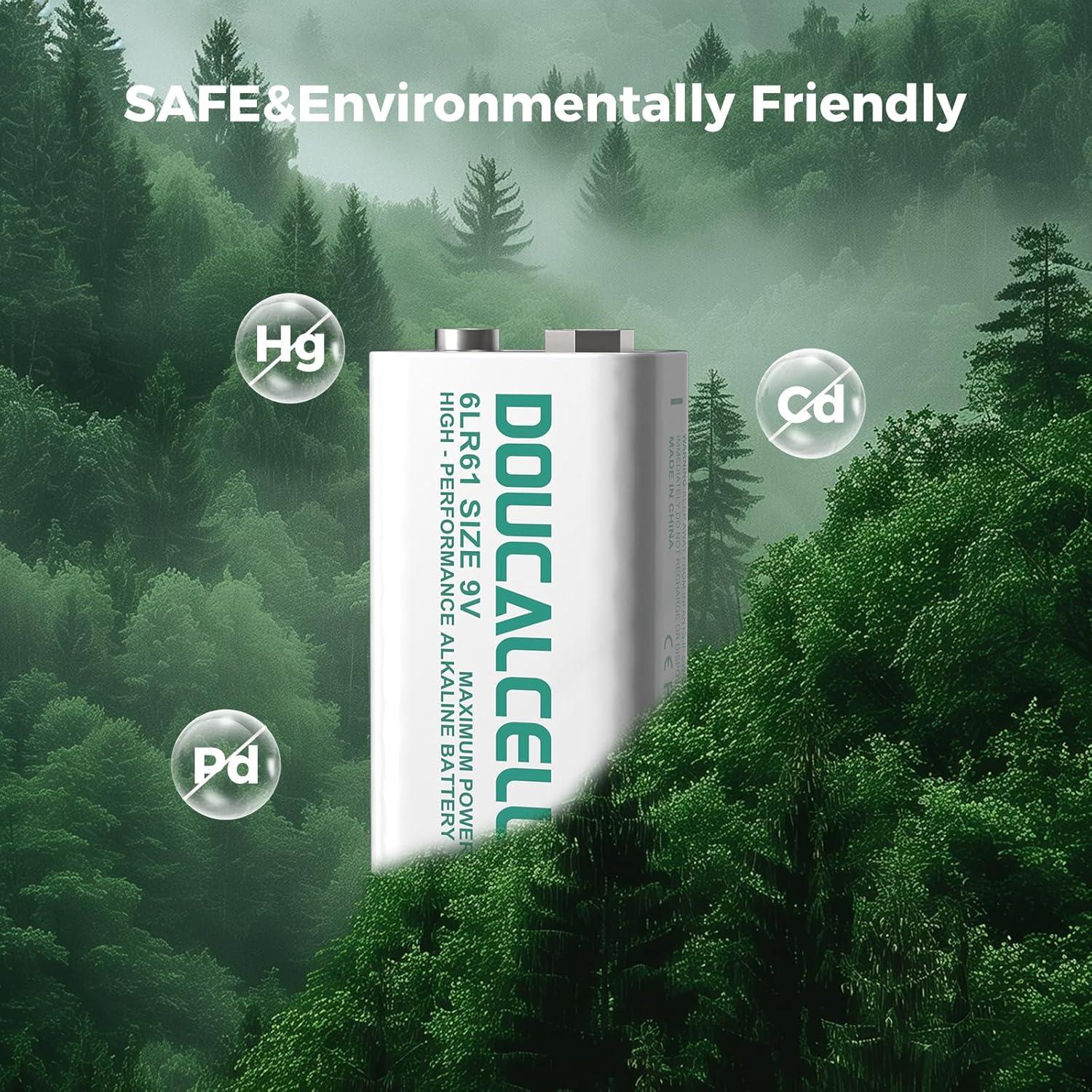 Paquete de 4 Baterías Alcalinas 9V Doucalcell de Larga Duración