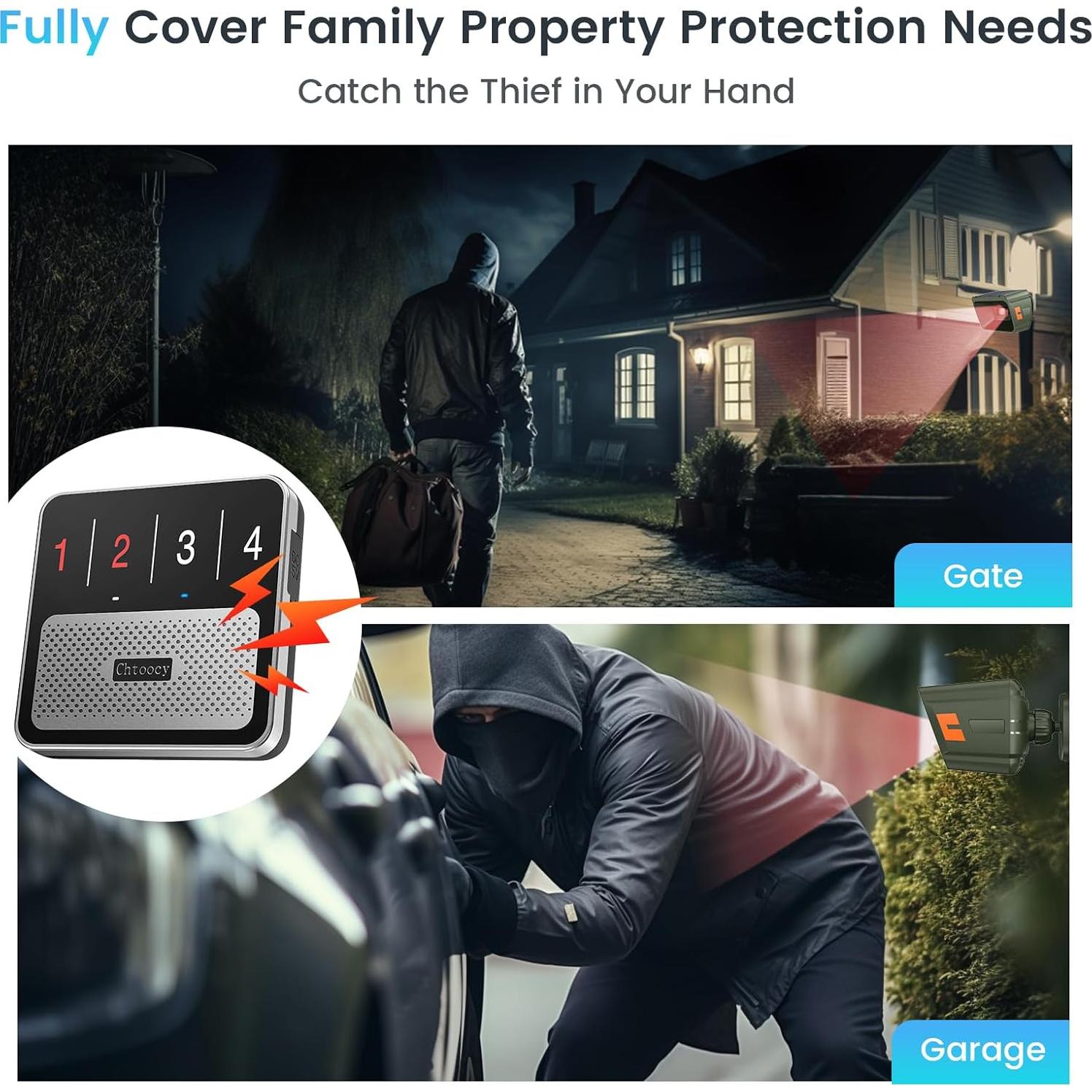 Alarma Solar Inalámbrica Chtoocy con 2 Sensores y Receptor