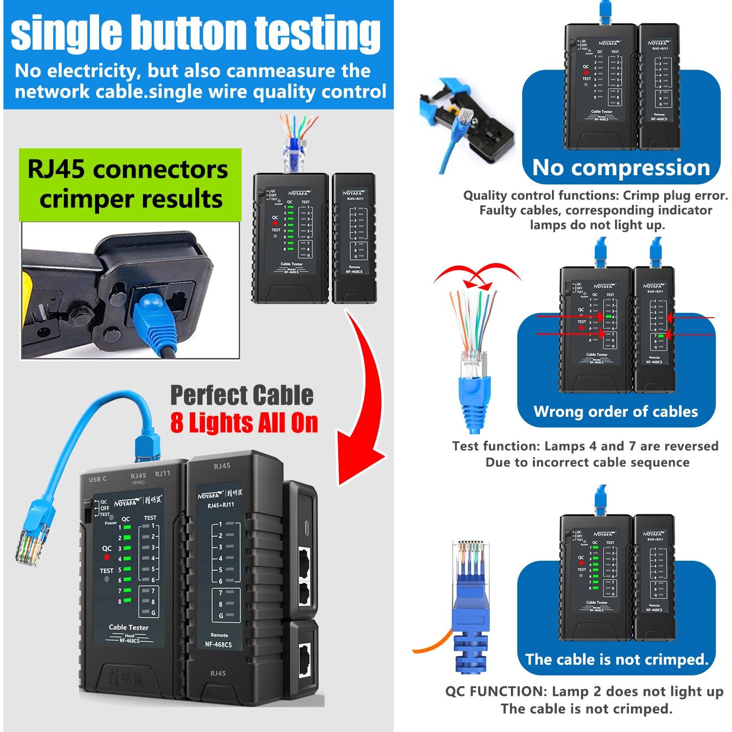 Probador de Cable de Red NOYAFA NF-468S RJ45 RJ11 Cat5 Cat6