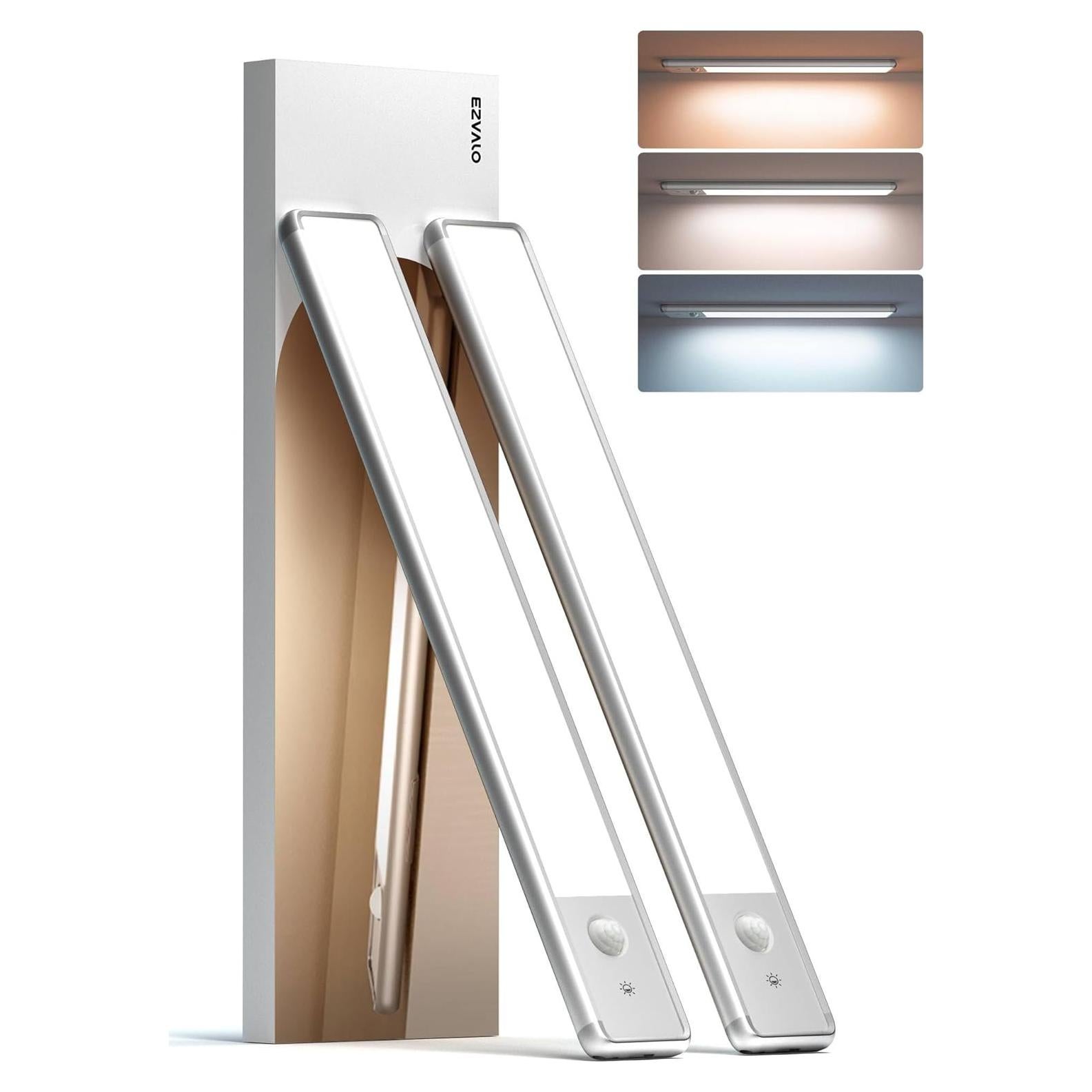 EZVALO Luz Bajo Gabinete LED 30cm Plata 2 Paquete con Sensor
