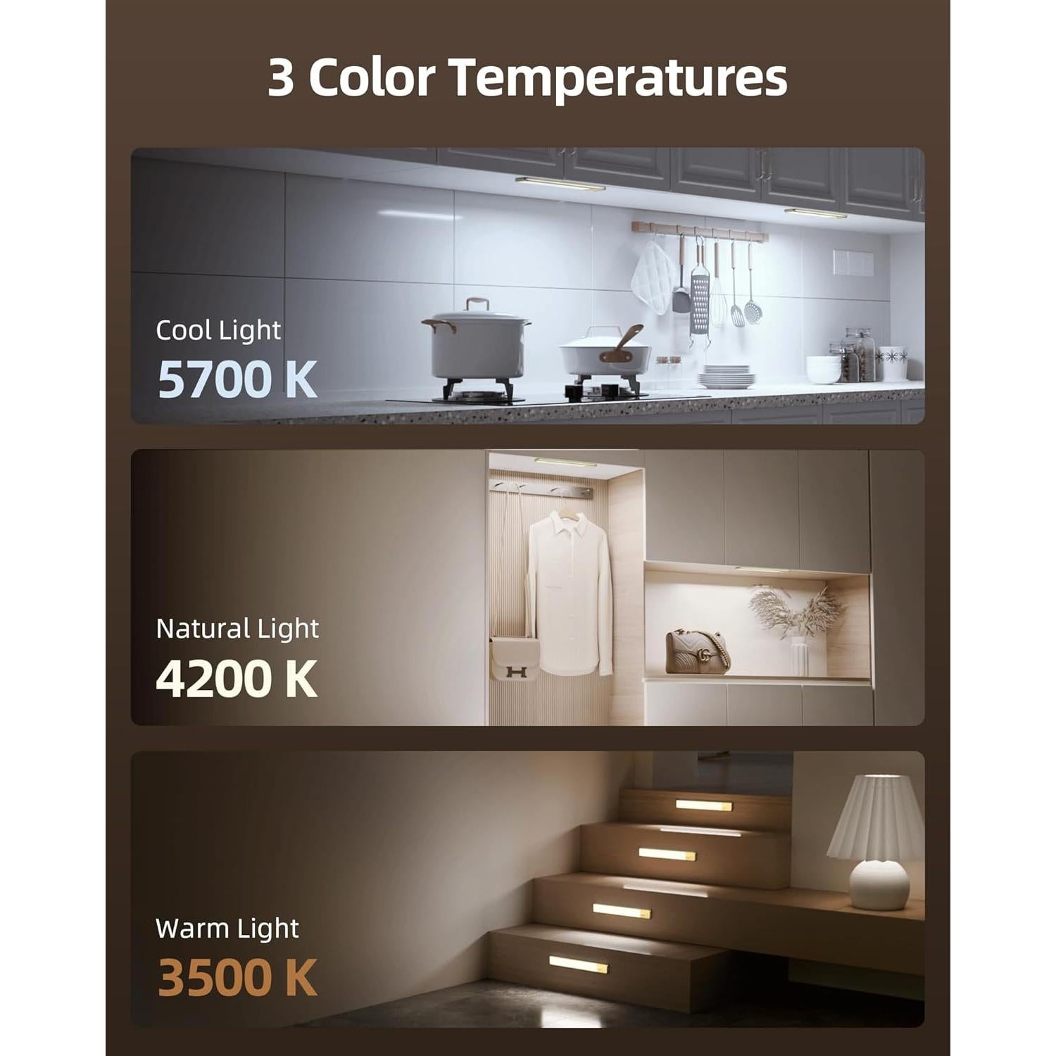 EZVALO Luz Bajo Gabinete LED 30cm Plata 2 Paquete con Sensor