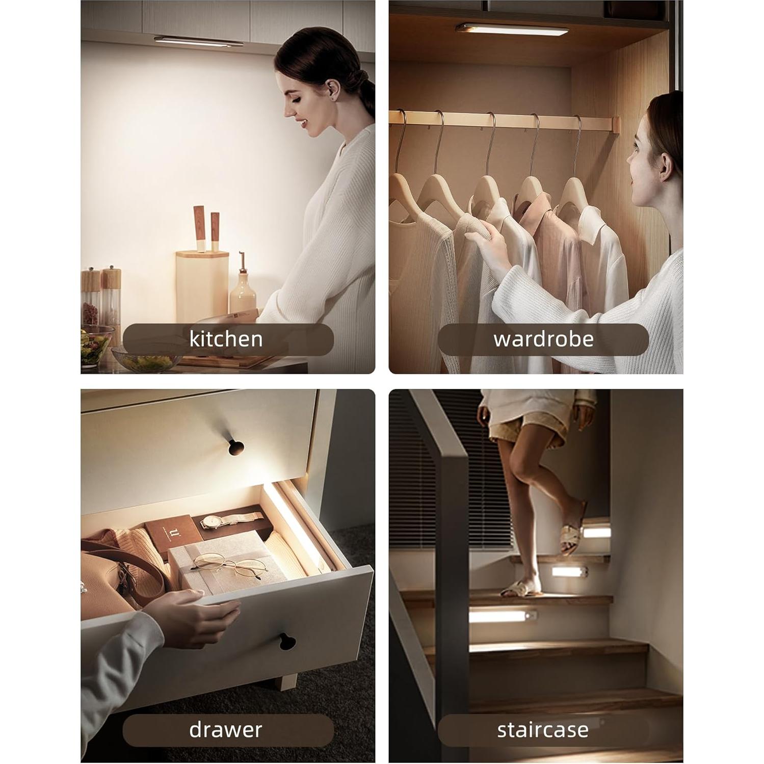 EZVALO Luz Bajo Gabinete LED 30cm Plata 2 Paquete con Sensor