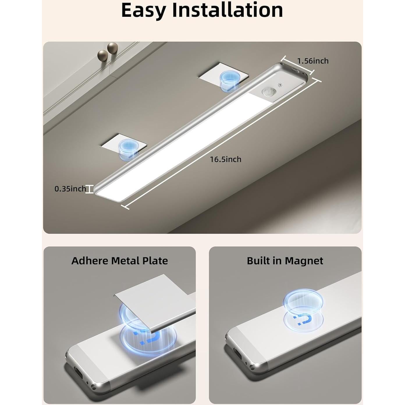 EZVALO Luz Bajo Gabinete LED 30cm Plata 2 Paquete con Sensor