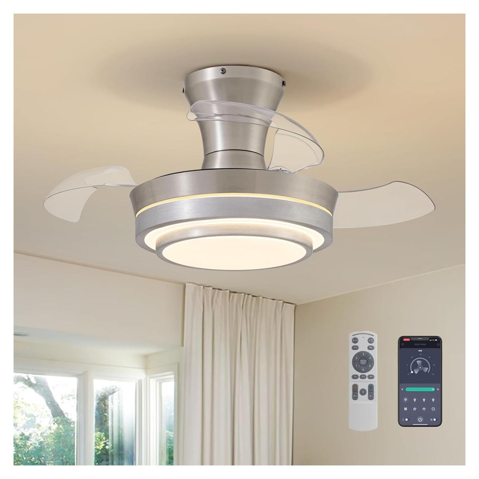 Ventilador de Techo LED Retráctil APBEAM 71.1 cm Plata con Control Remoto