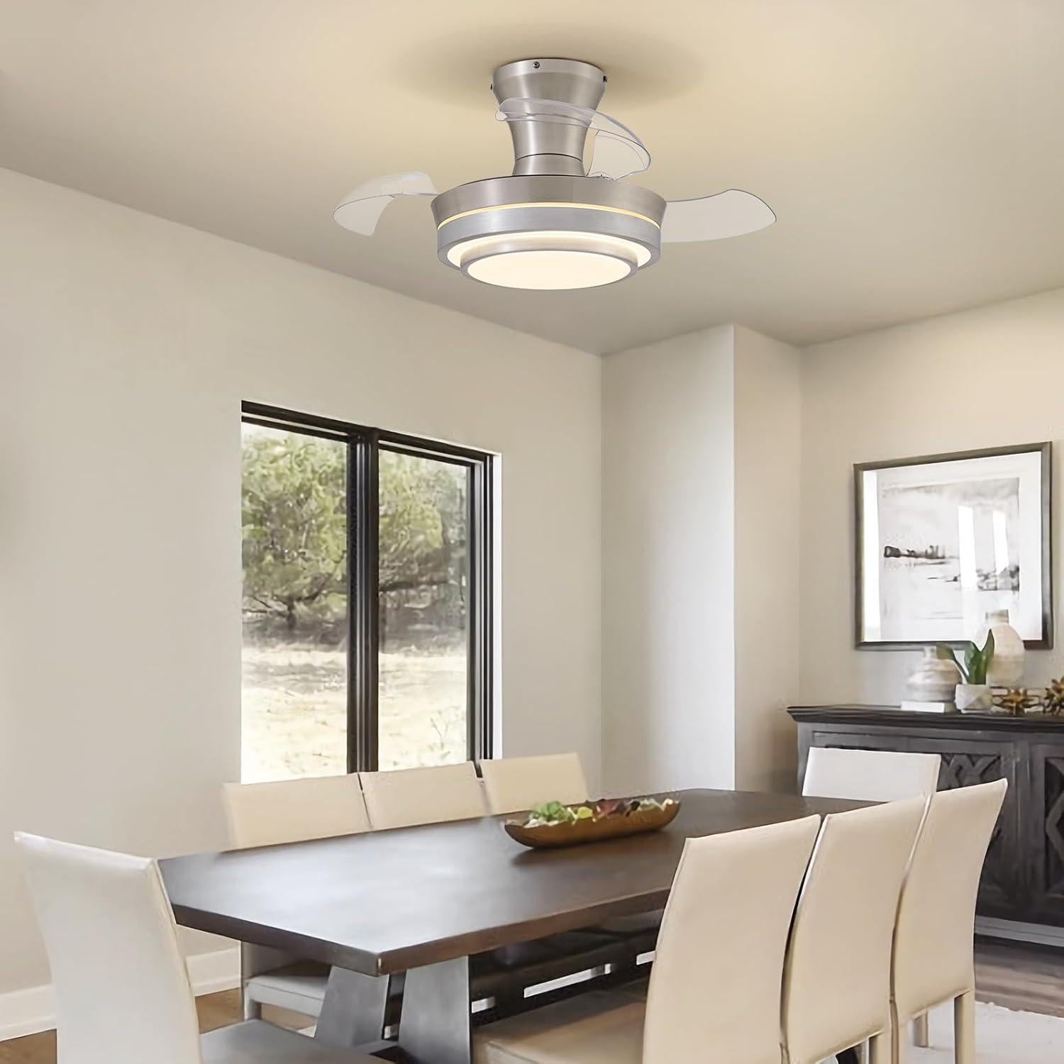 Ventilador de Techo LED Retráctil APBEAM 71.1 cm Plata con Control Remoto