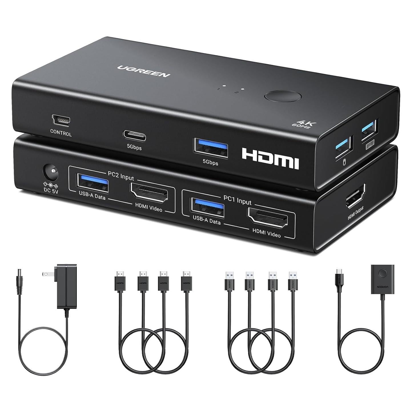 UGREEN Interruptor KVM HDMI 1 Monitor 2 PCs 4 USB 3.0 4K