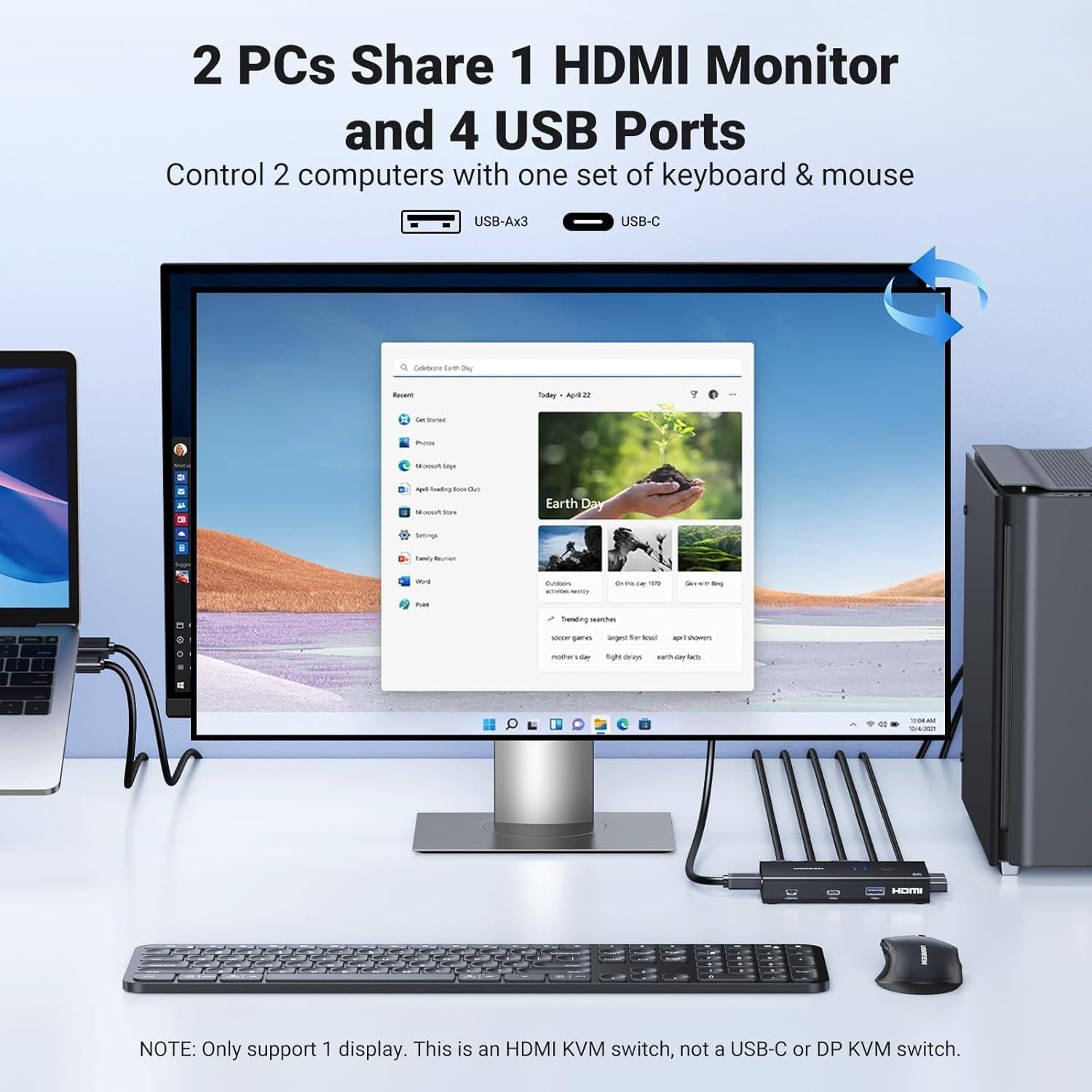 UGREEN Interruptor KVM HDMI 1 Monitor 2 PCs 4 USB 3.0 4K
