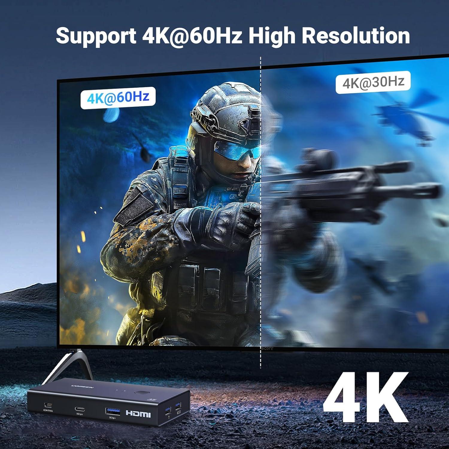 UGREEN Interruptor KVM HDMI 1 Monitor 2 PCs 4 USB 3.0 4K