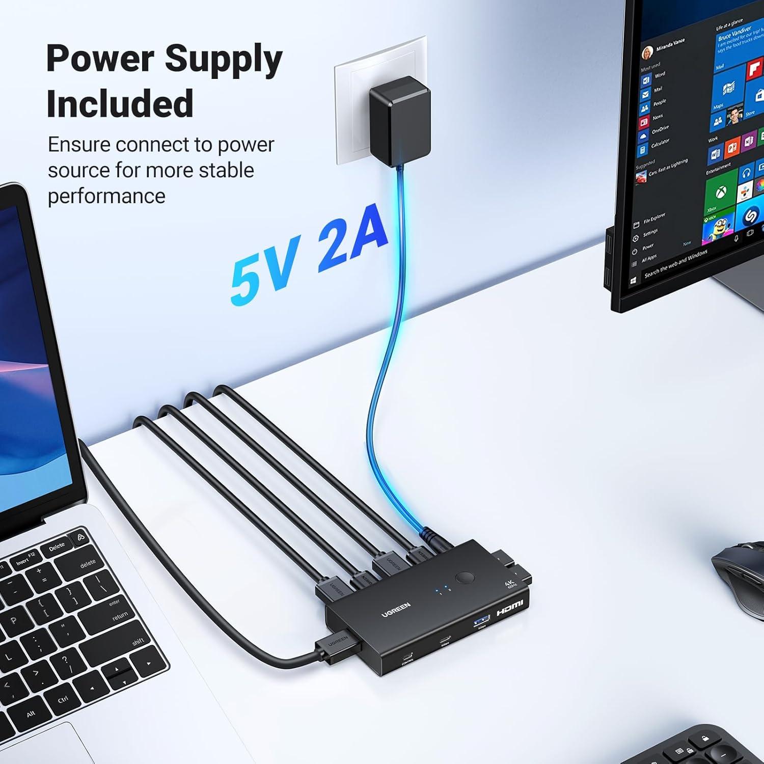 UGREEN Interruptor KVM HDMI 1 Monitor 2 PCs 4 USB 3.0 4K