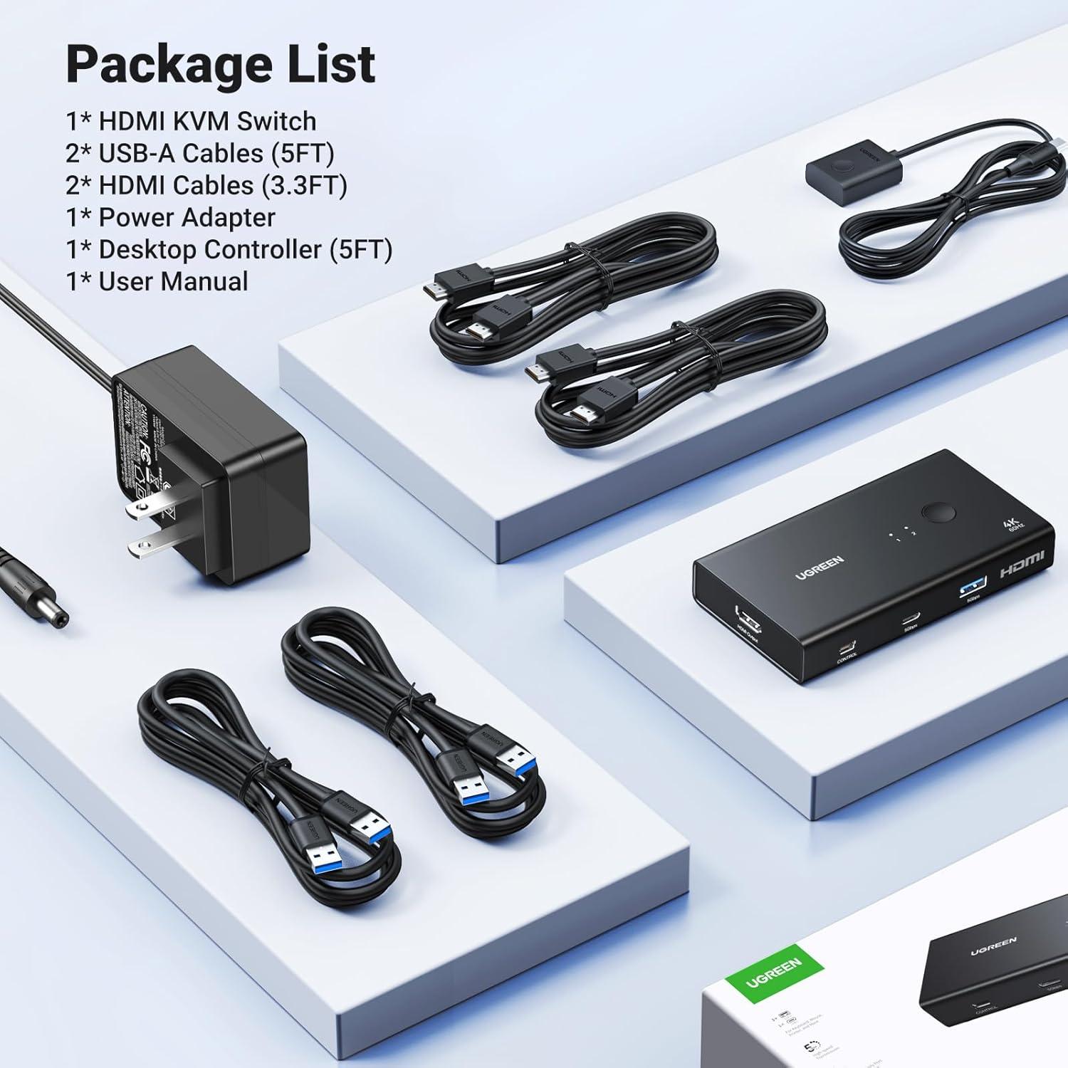 UGREEN Interruptor KVM HDMI 1 Monitor 2 PCs 4 USB 3.0 4K