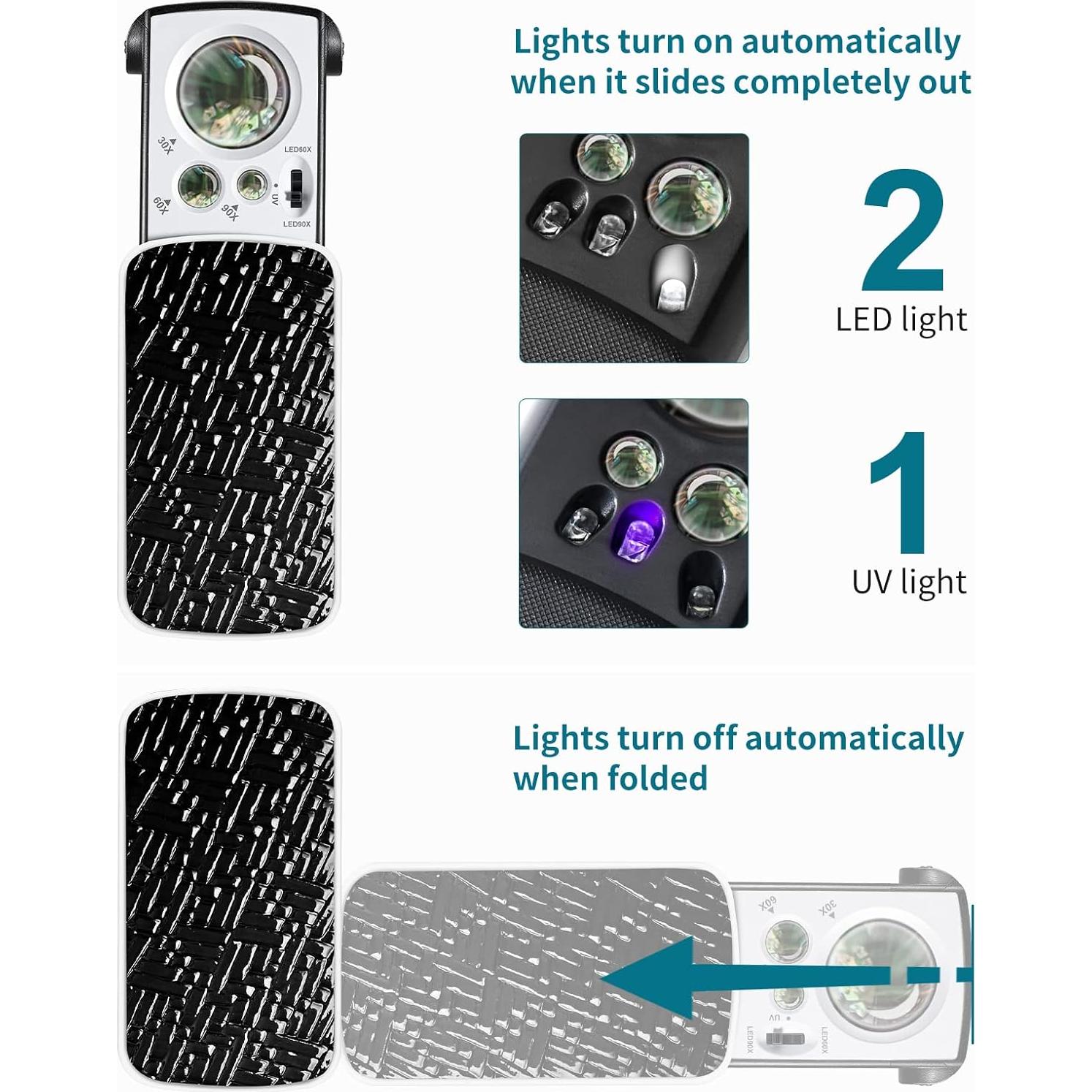 Lupa de Joyero JARLINK 2 Pack 30X 60X 90X con Luz LED y UV