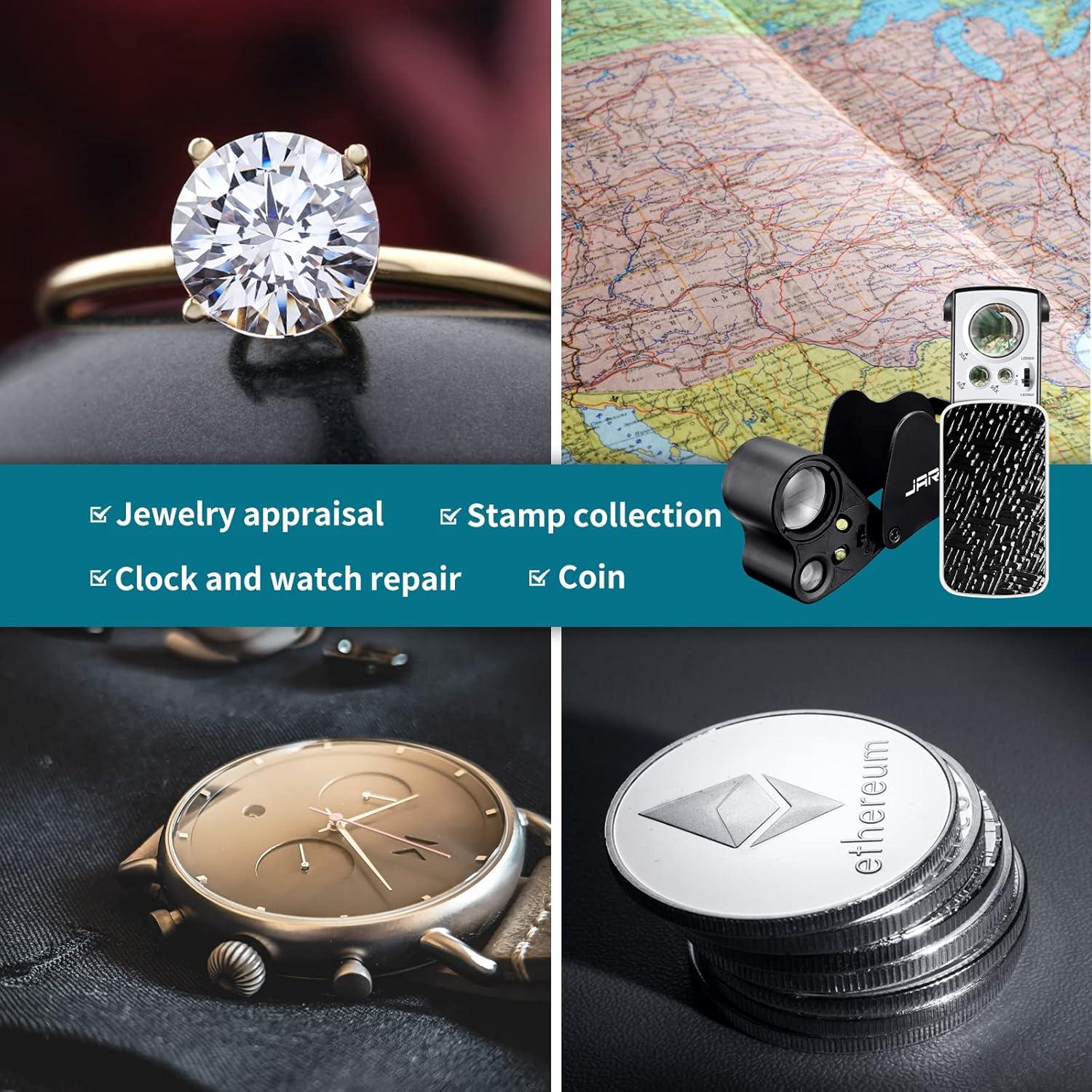 Lupa de Joyero JARLINK 2 Pack 30X 60X 90X con Luz LED y UV