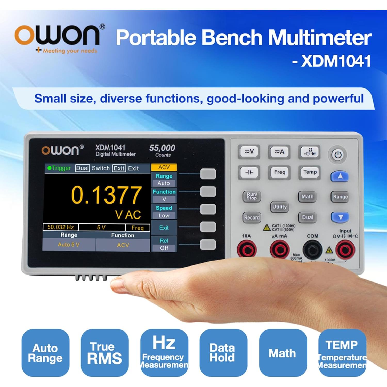 Multímetro Digital Owon XDM1041, 1000V, 10A, Pantalla LCD 3.5"