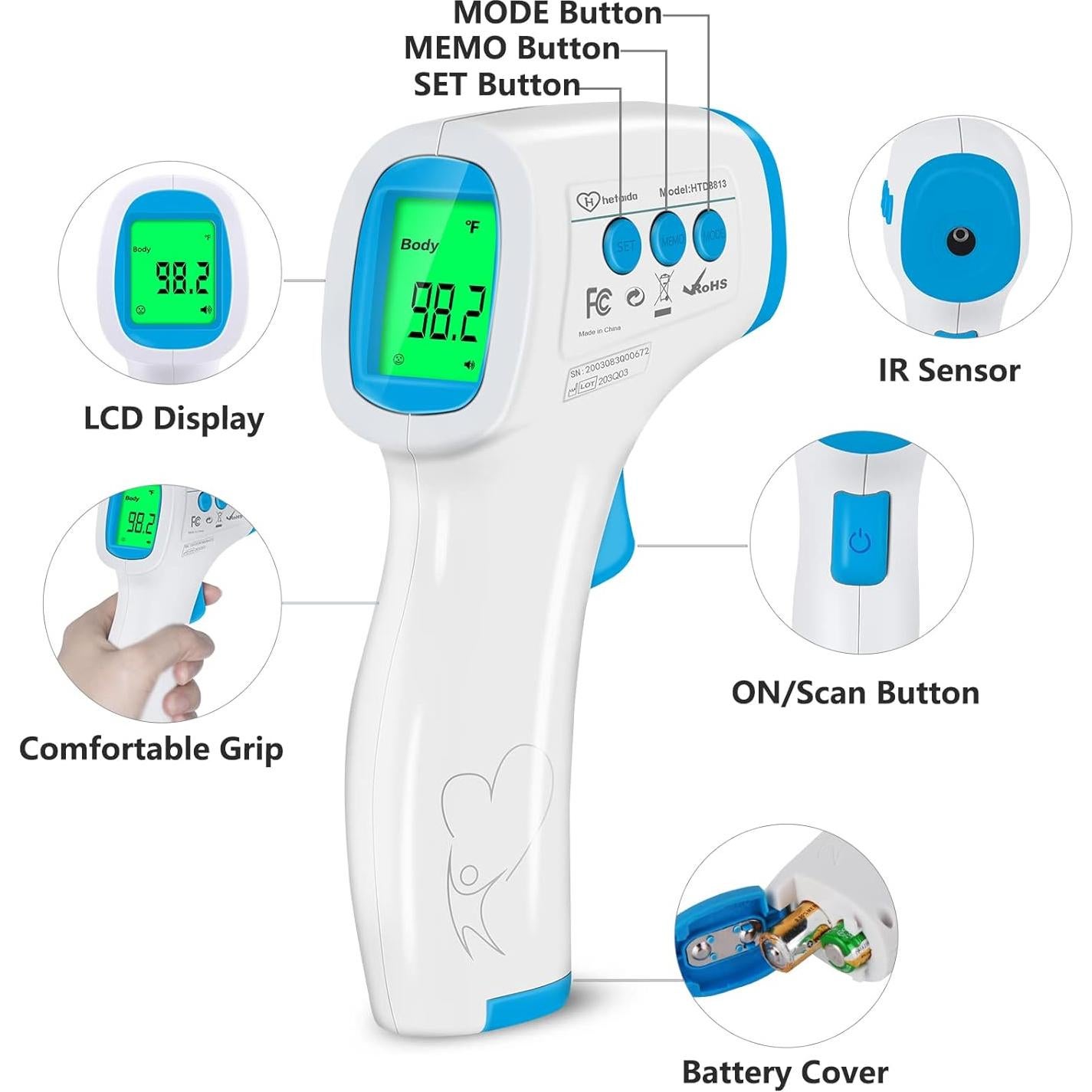 Termómetro Digital Infrarrojo Sin Contacto Hetaida HTD8813C