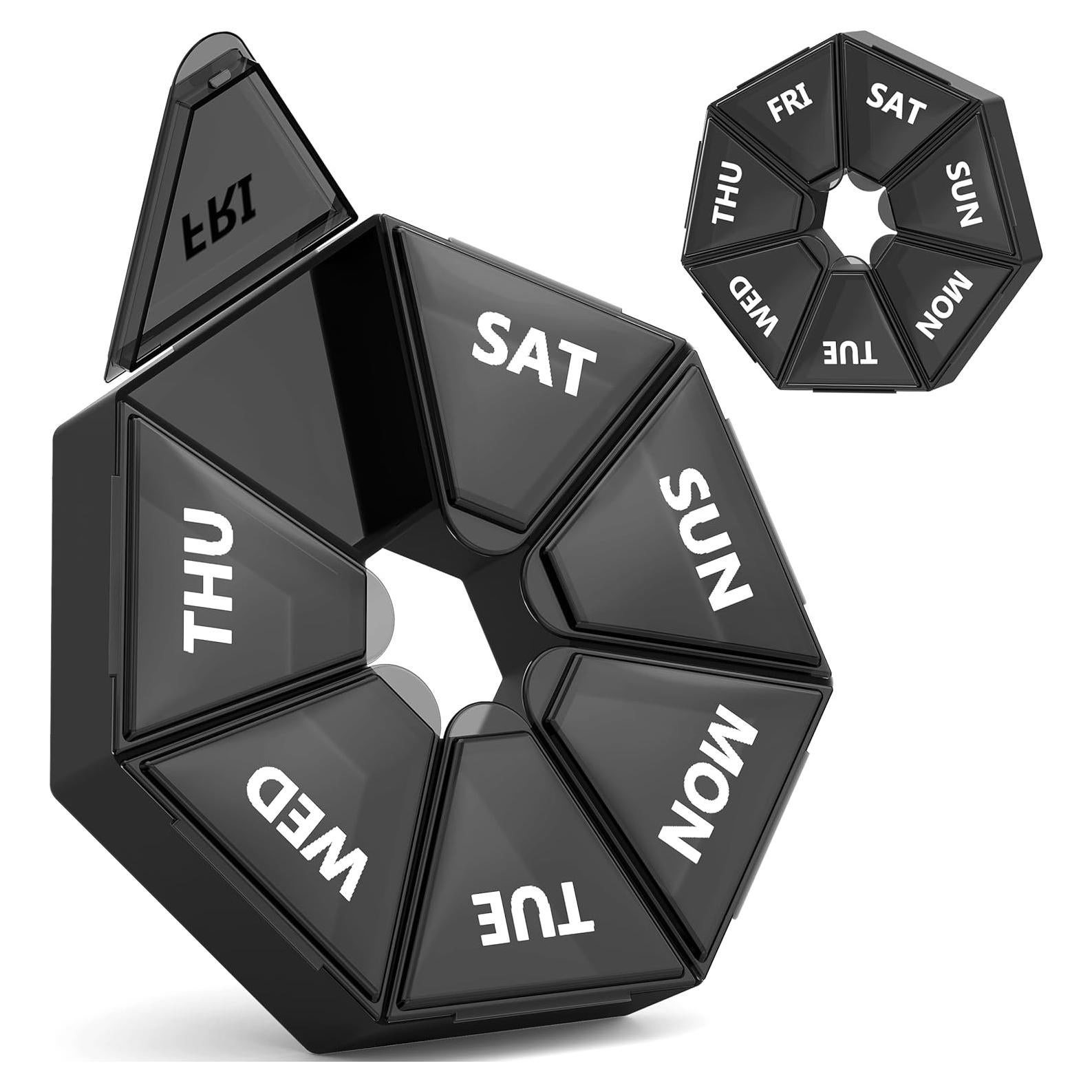 Organizador Semanal de Pastillas Gelibo 2 Cajas Negras 7 Días