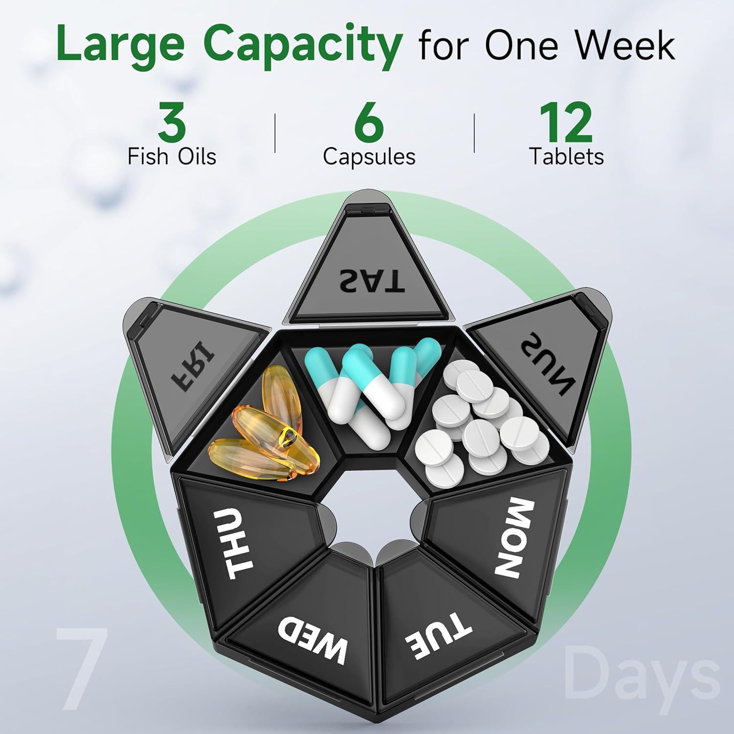 Organizador Semanal de Pastillas Gelibo 2 Cajas Negras 7 Días