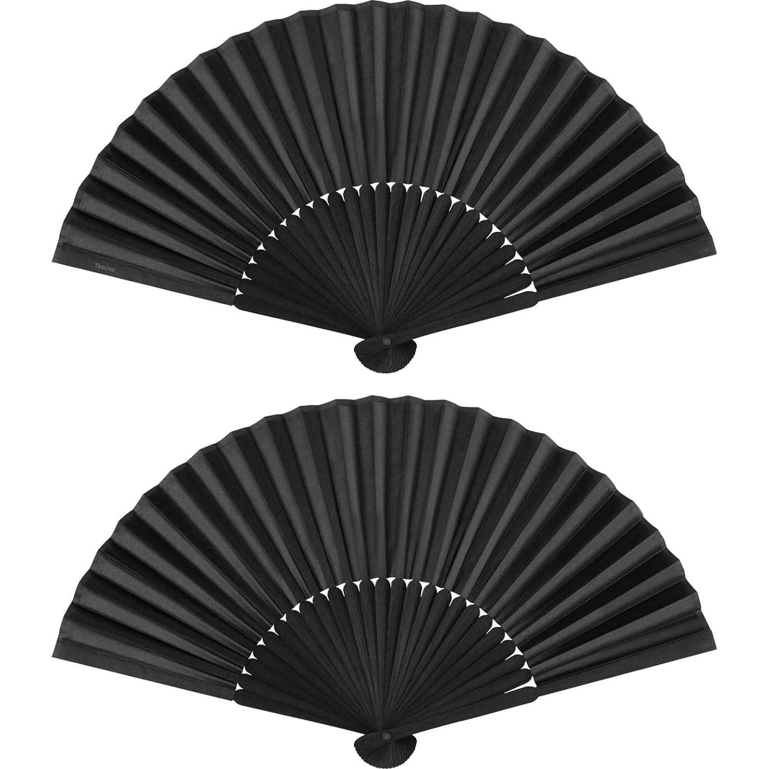Abanico Plegable de Seda de Bambú Tkocisa Negro 21cm